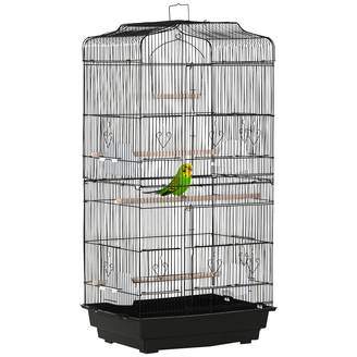 Volière cage à oiseaux métal pour perruches avec balançoire 46x35x92cm noir - ComfortXL Outdoor Living
