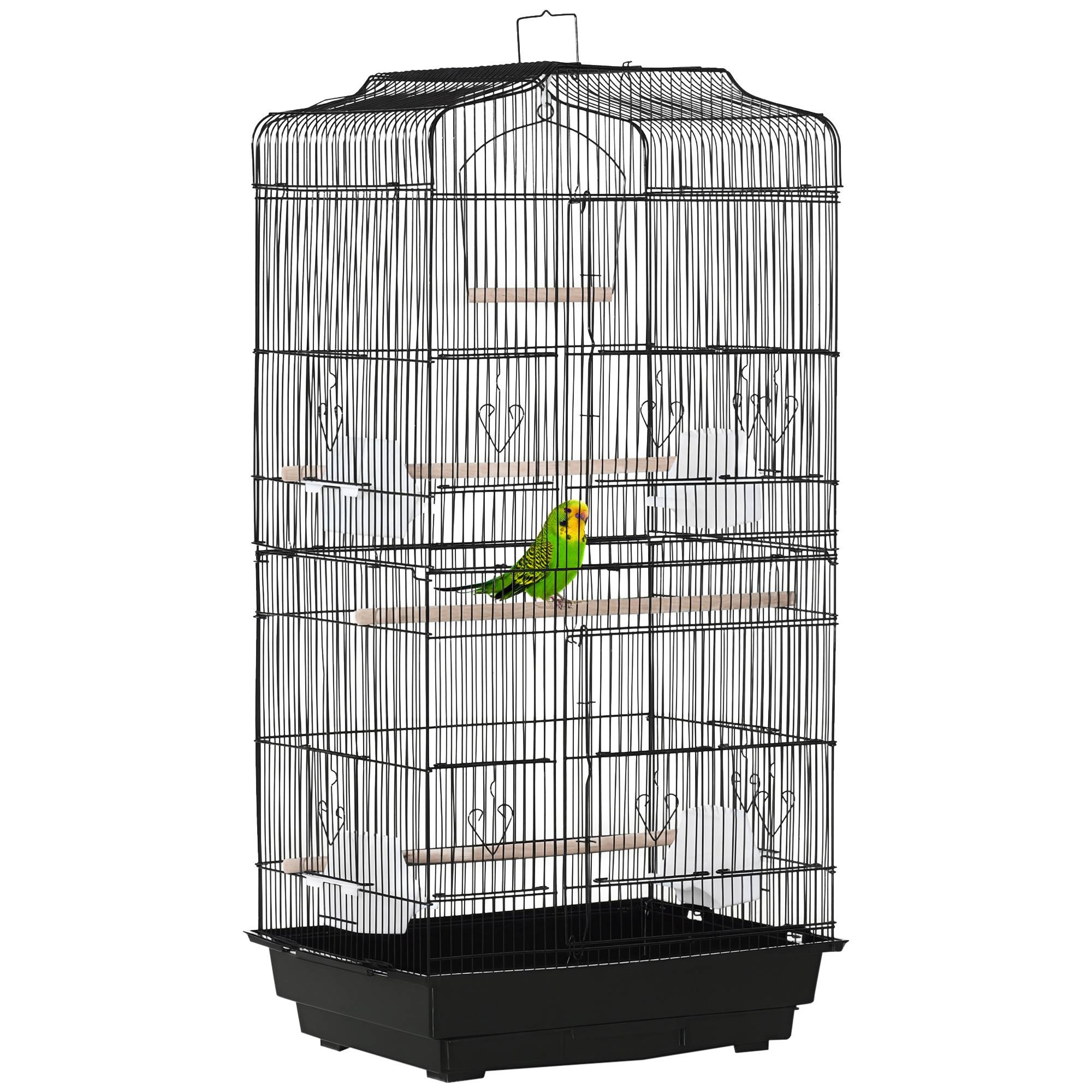Volière cage à oiseaux métal pour perruches avec balançoire 46x35x92cm noir - ComfortXL Outdoor Living