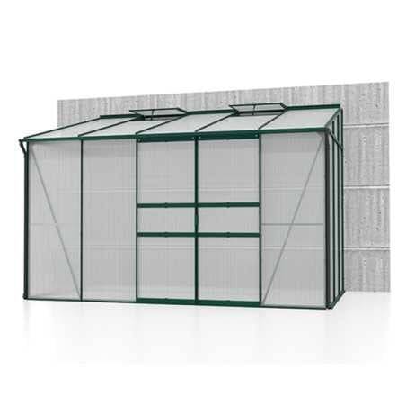 Vitavia - Serre adossée IDA 6500 - 6,50 m² polycarbonate avec porte coulissante et lucarnes, Couleur Vert, Polycarbonate 6 mm - Image 4