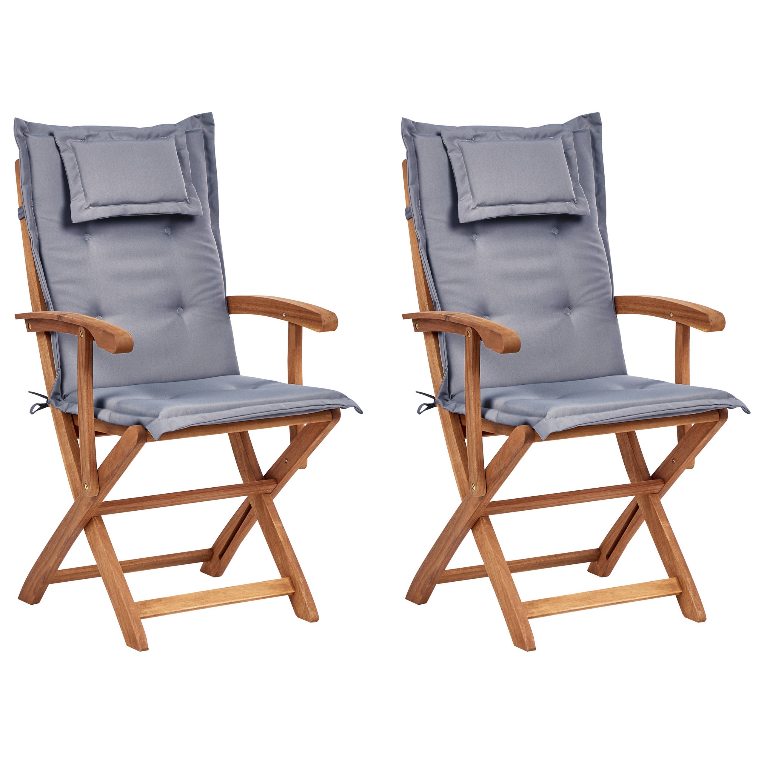 Beliani - Lot de 2 Chaises de Jardin en Bois avec Coussins Gris Graphite Pliantes Salle à Manger Extérieur Style Rustique - Imagen 1