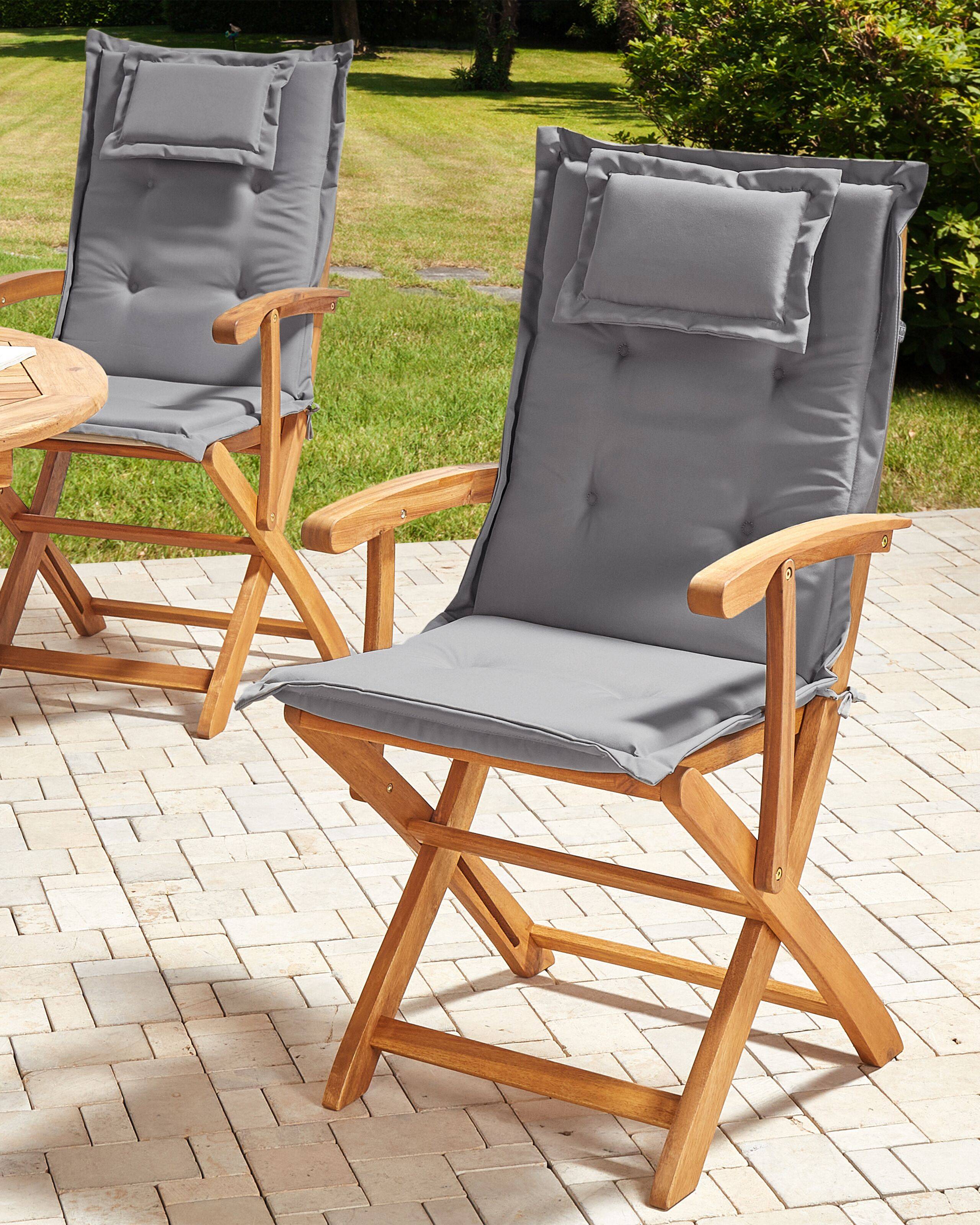 Beliani - Lot de 2 Chaises de Jardin en Bois avec Coussins Gris Graphite Pliantes Salle à Manger Extérieur Style Rustique - Imagen 2