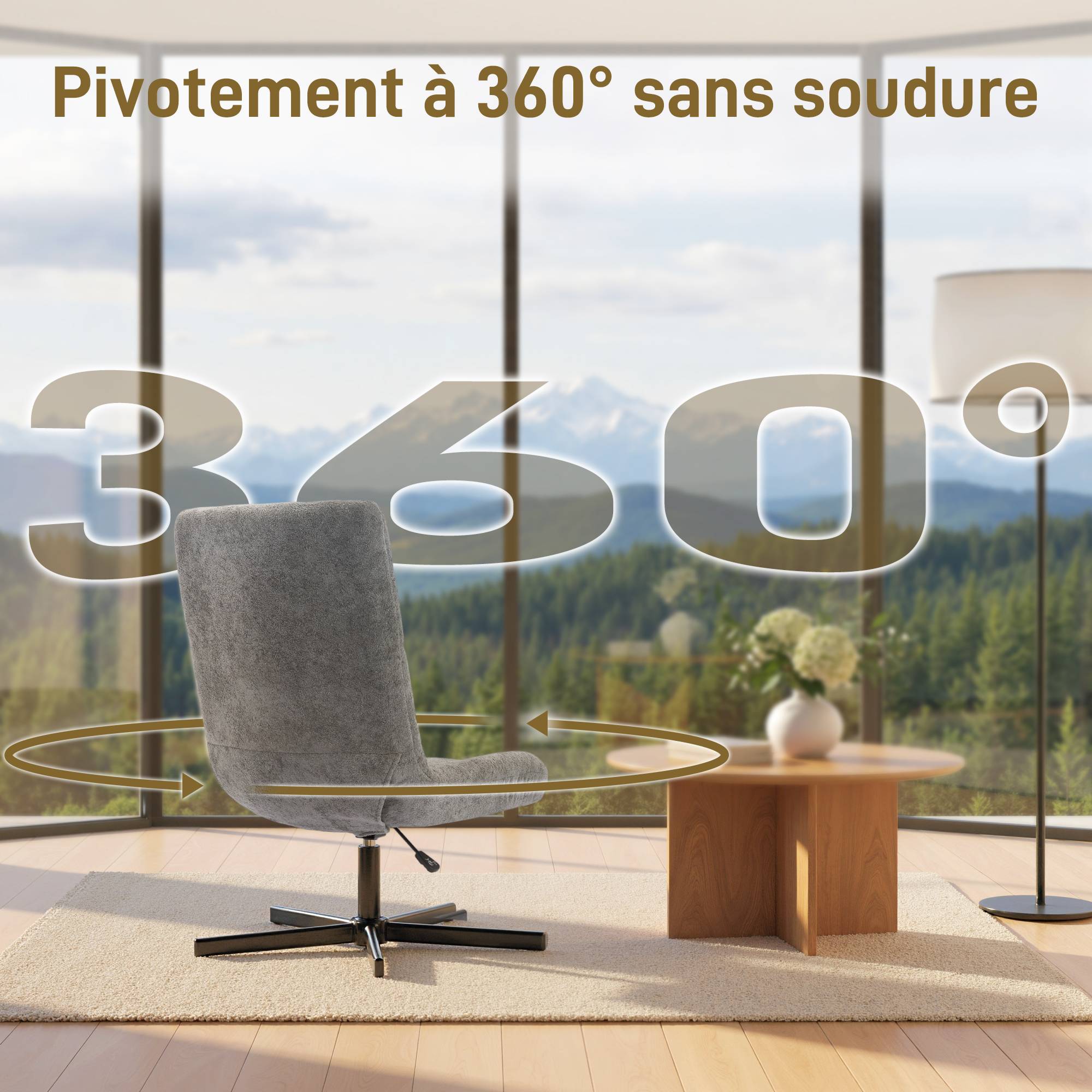 Sans Marque - Fauteuil salon avec repose-pieds, chaise pivotante, hauteur réglable, dossier inclinable, 66 x 80 x 93-104 cm, gris - Image 9