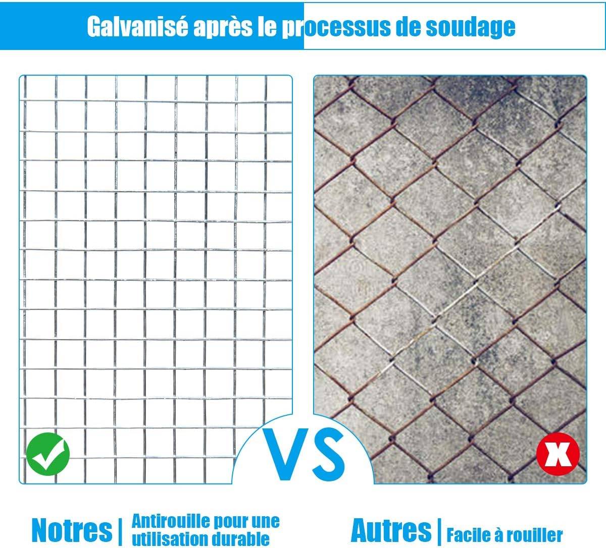 Grillage à Poule 7mm en Fer Galavanisé 0,9x15M Grillage pour Plantes et Animaux Argent - Image 3