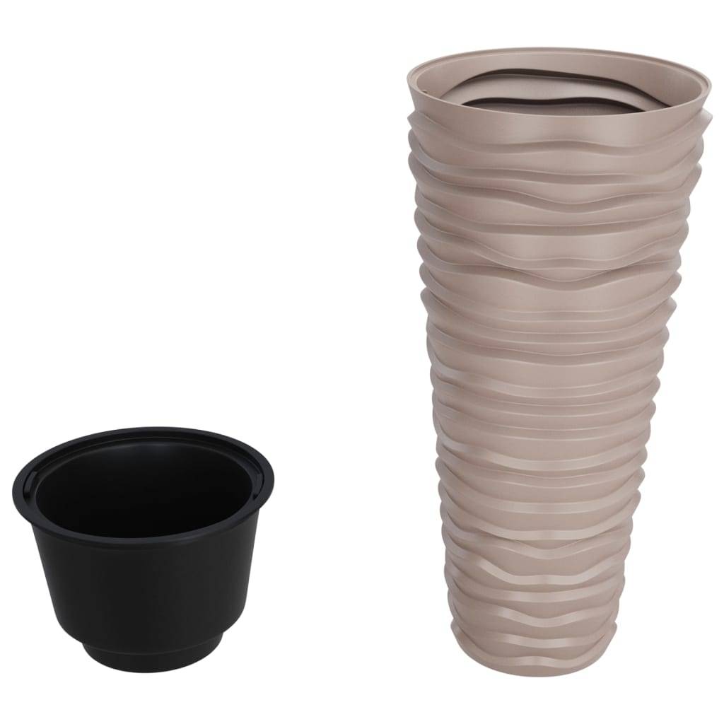ComfortXL - Grand Pot de Fleur Haut Design Rainuré avec Bac Amovible 39x75 cm Moka - ComfortXL Outdoor Living - Image 3