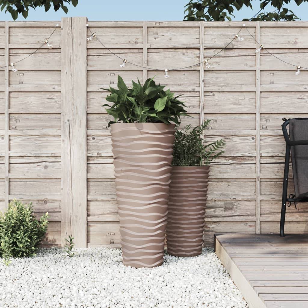 ComfortXL - Grand Pot de Fleur Haut Design Rainuré avec Bac Amovible 39x75 cm Moka - ComfortXL Outdoor Living - Image 1