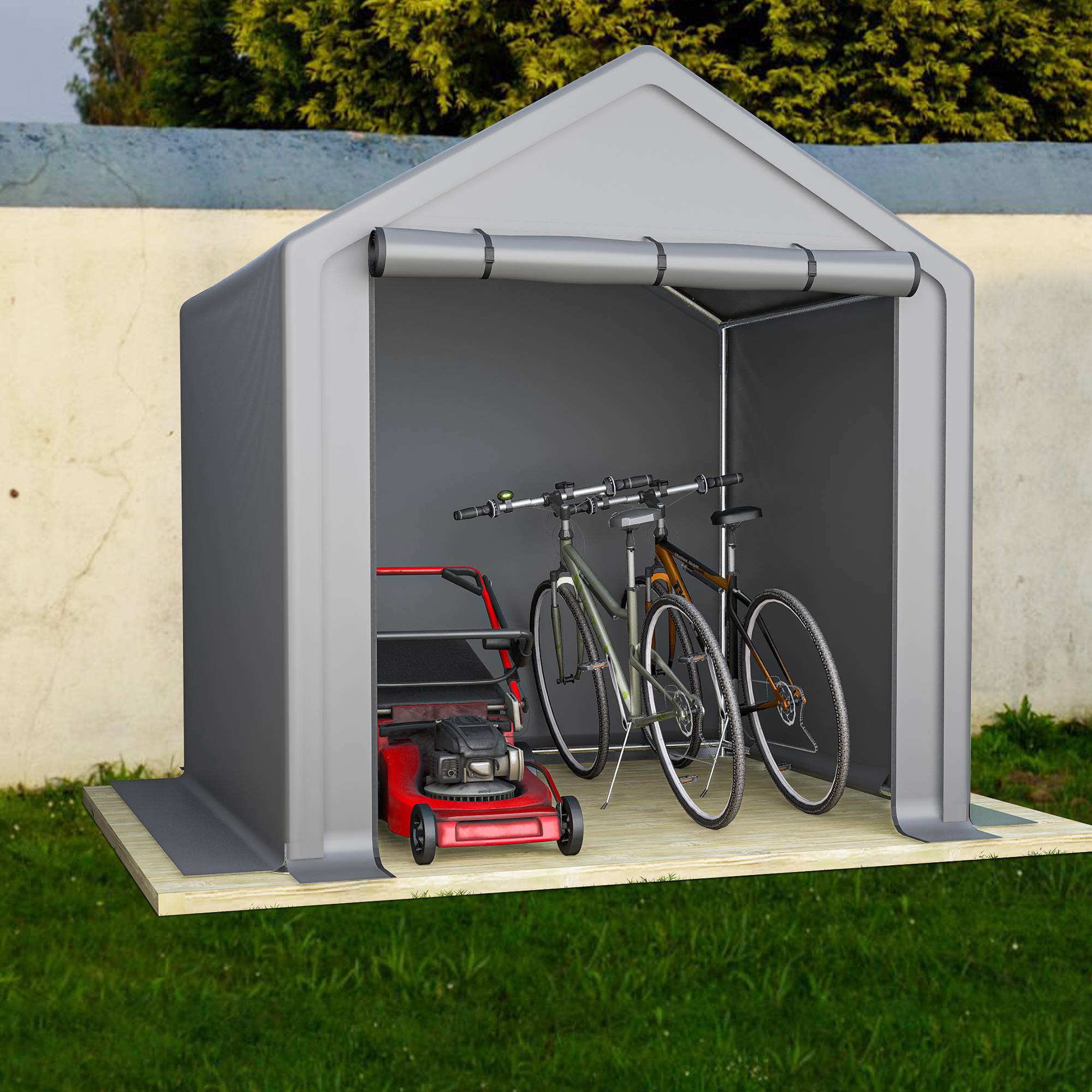 Abri de jardin 190x170x200cm gris foncé, garage vélo et espace de rangement extérieur - Image 8