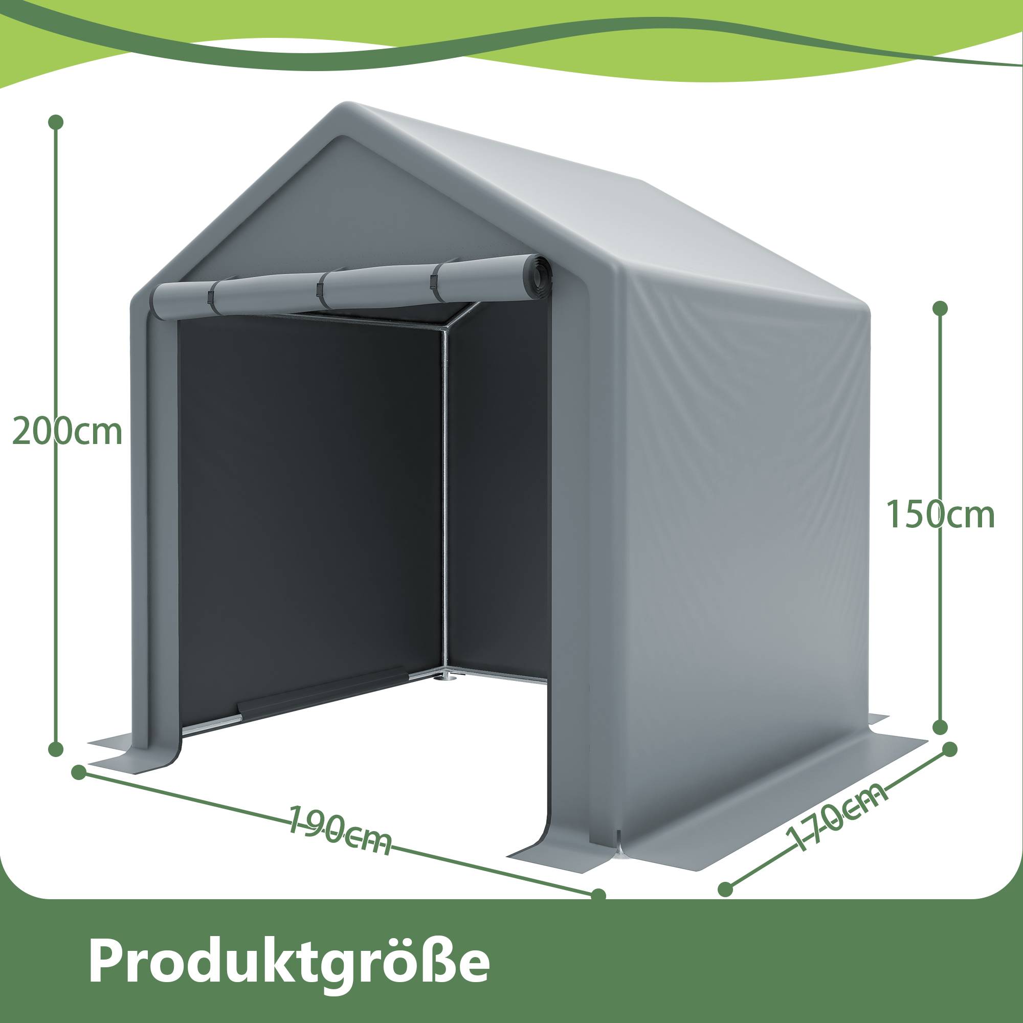 Abri de jardin 190x170x200cm gris foncé, garage vélo et espace de rangement extérieur - Image 2