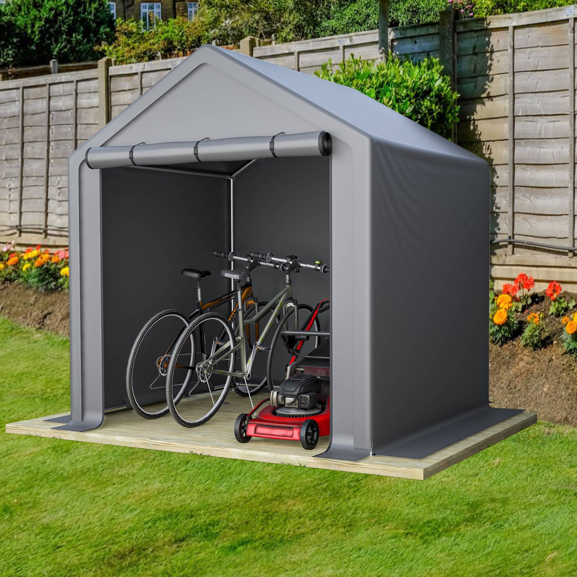Abri de jardin 190x170x200cm gris foncé, garage vélo et espace de rangement extérieur - Image 7