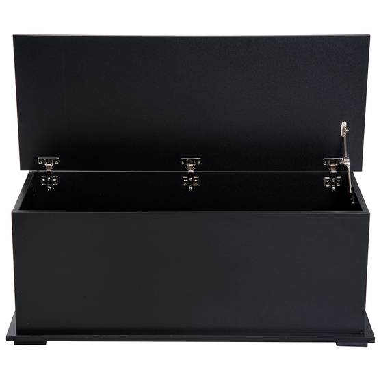 Coffre rangement bois avec charnières sécurité, coffre jouets et banc rangement multifonction 100x40x40 cm noir moderne - Image 2