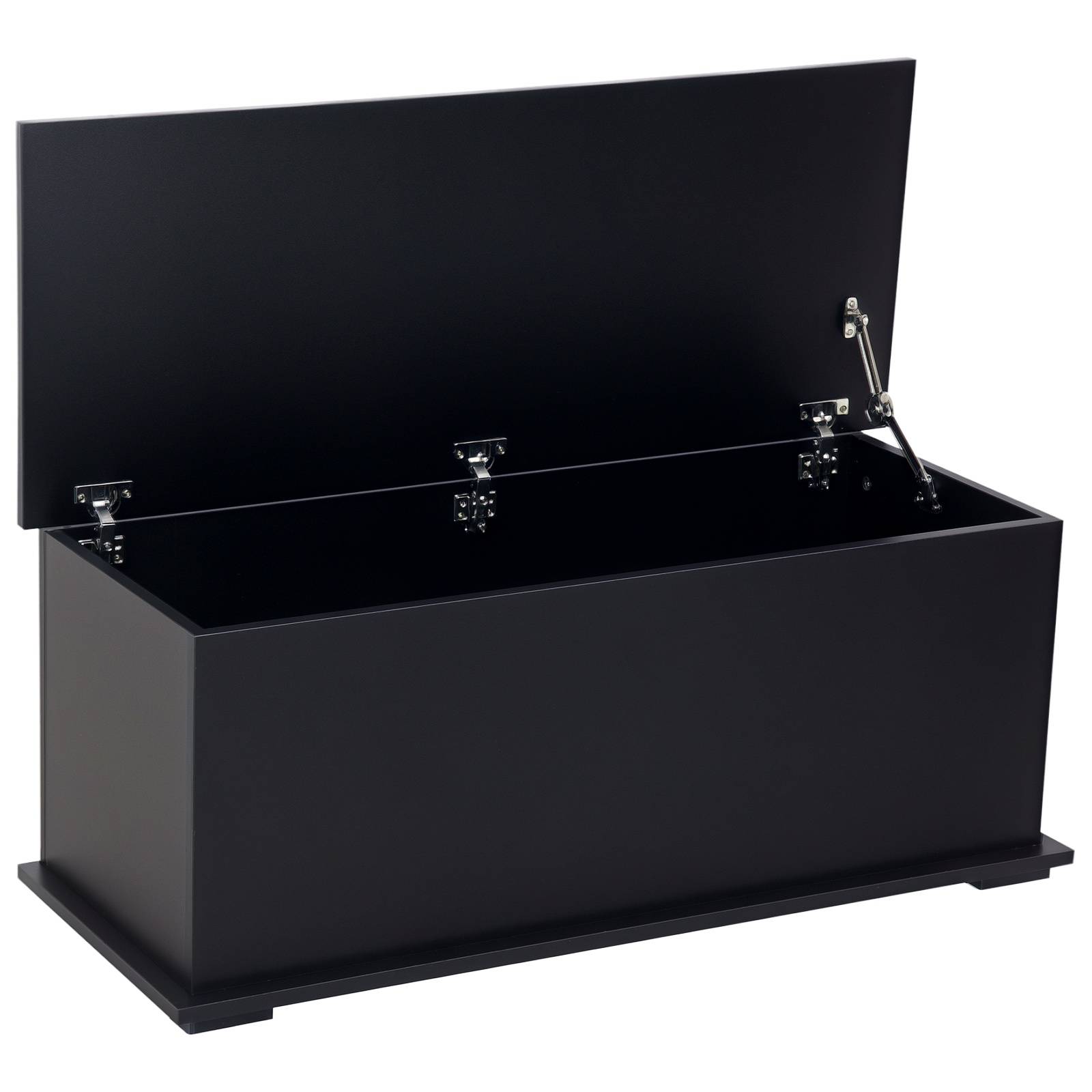 Coffre rangement bois avec charnières sécurité, coffre jouets et banc rangement multifonction 100x40x40 cm noir moderne - Image 1
