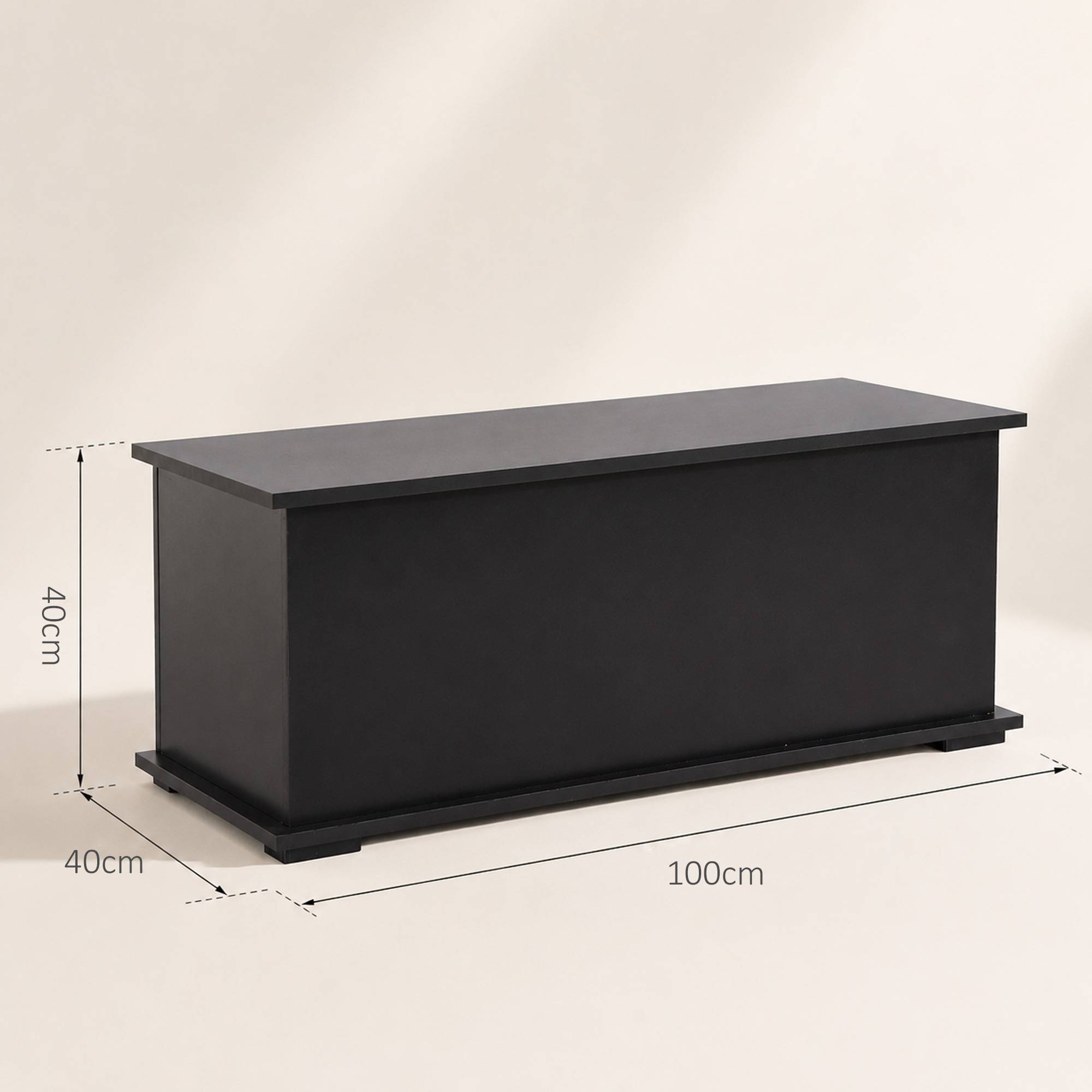 Coffre rangement bois avec charnières sécurité, coffre jouets et banc rangement multifonction 100x40x40 cm noir moderne - Image 5