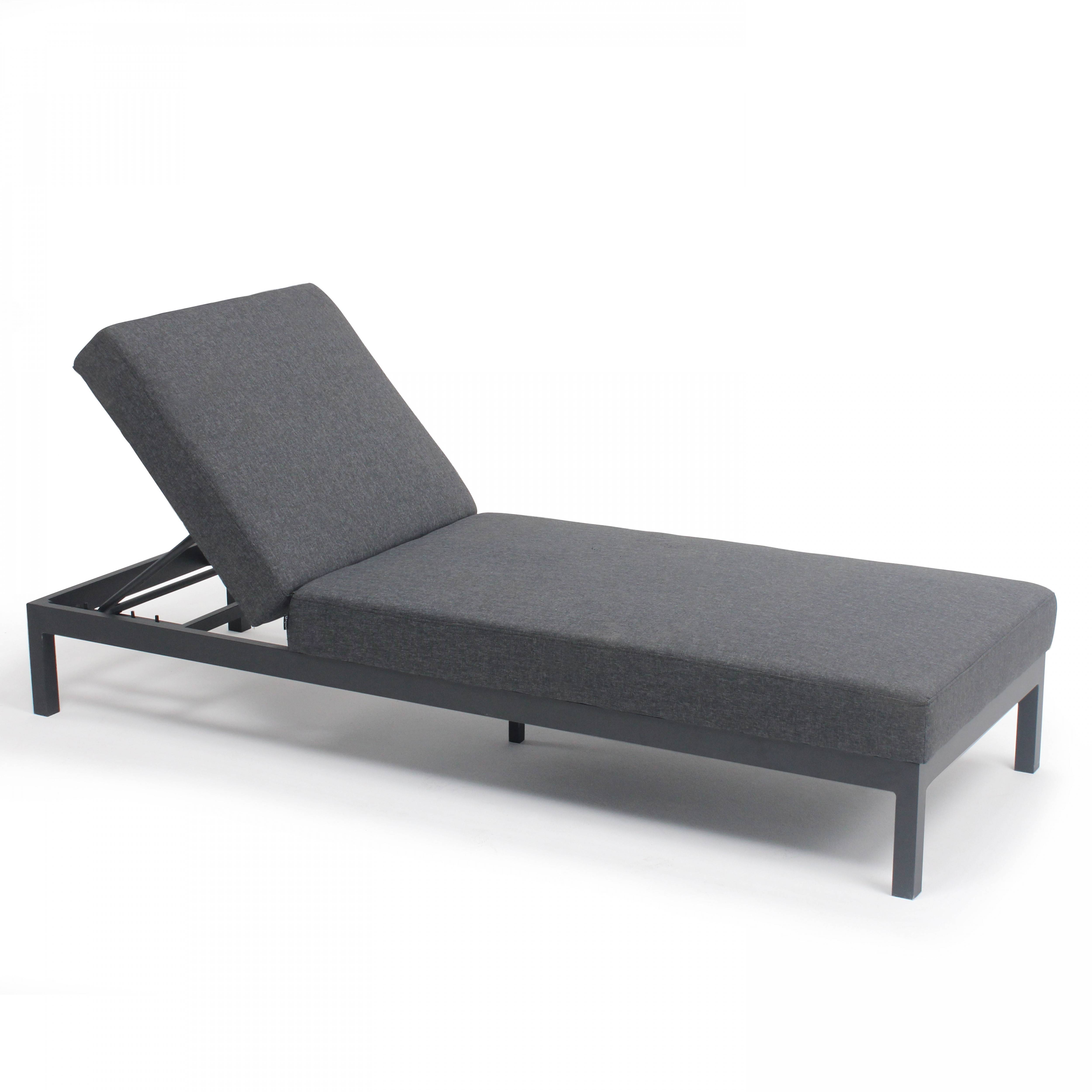 Oviala - Ensemble bain de soleil avec tablette en aluminium gris Galapagos - Oviala - Imagen 3