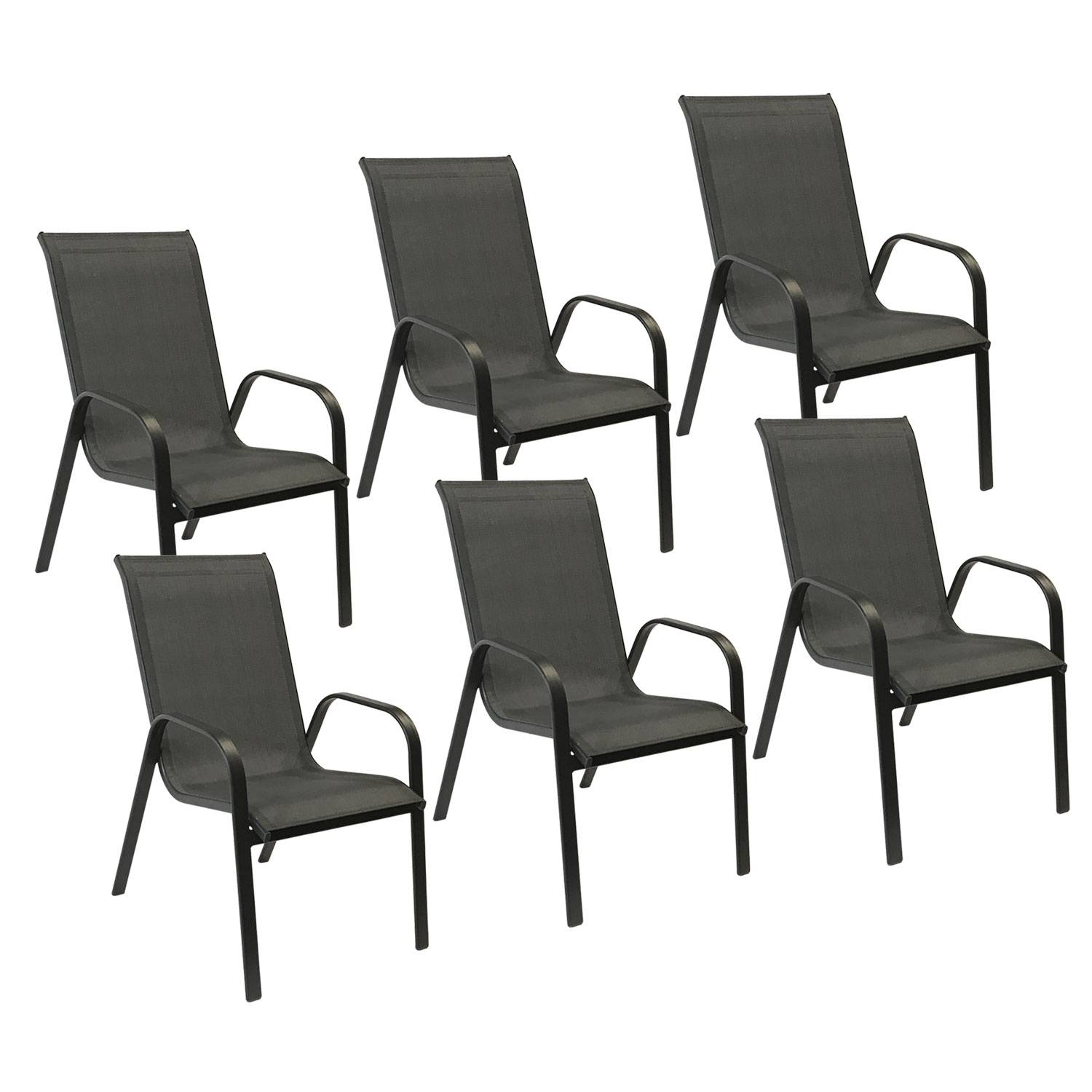 Happy Garden - Lot de 6 chaises MARBELLA en textilène gris - aluminium gris anthracite - HAPPY GARDEN - Imagen 1