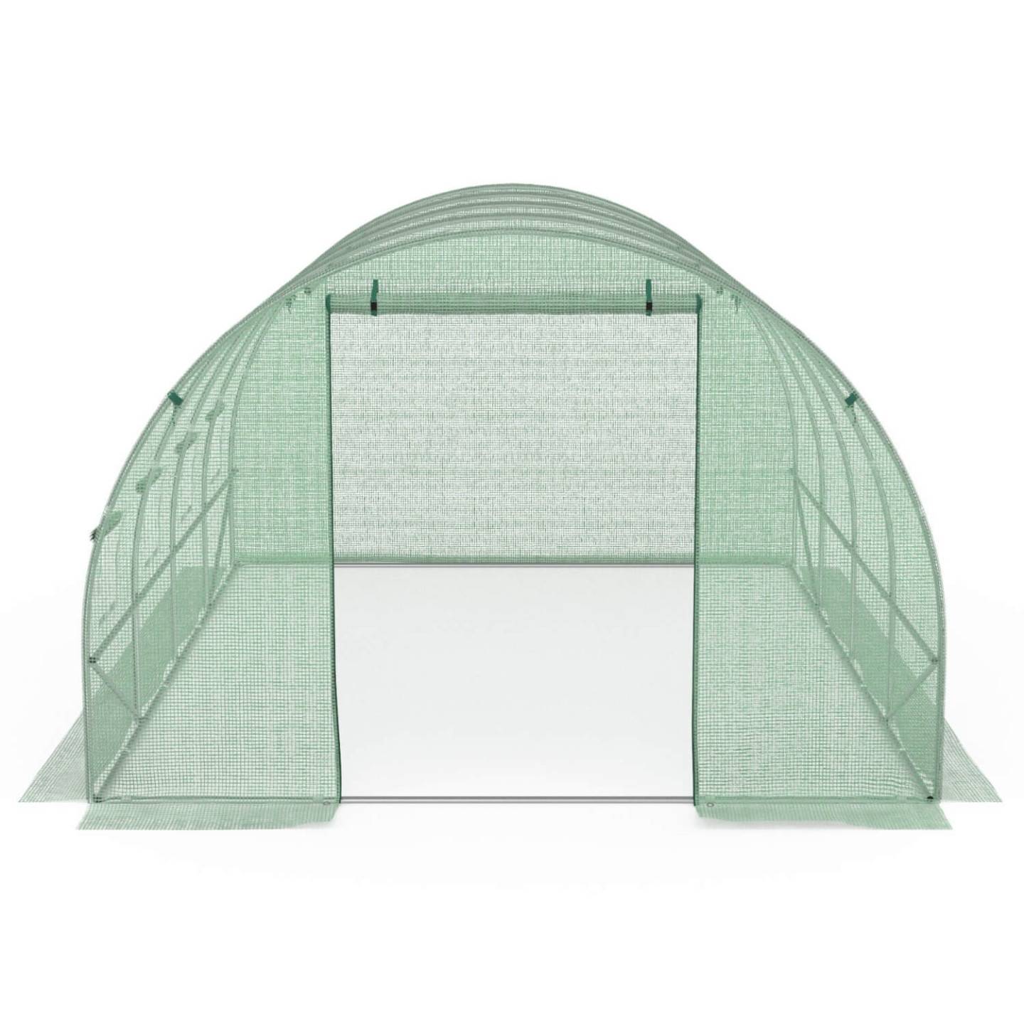 IDMARKET - Serre de jardin tunnel 12m² 4 x 3 x 2 m acier galvanisé + bâche anti-UV avec porte et fenêtres ZEBRA verte - Image 4