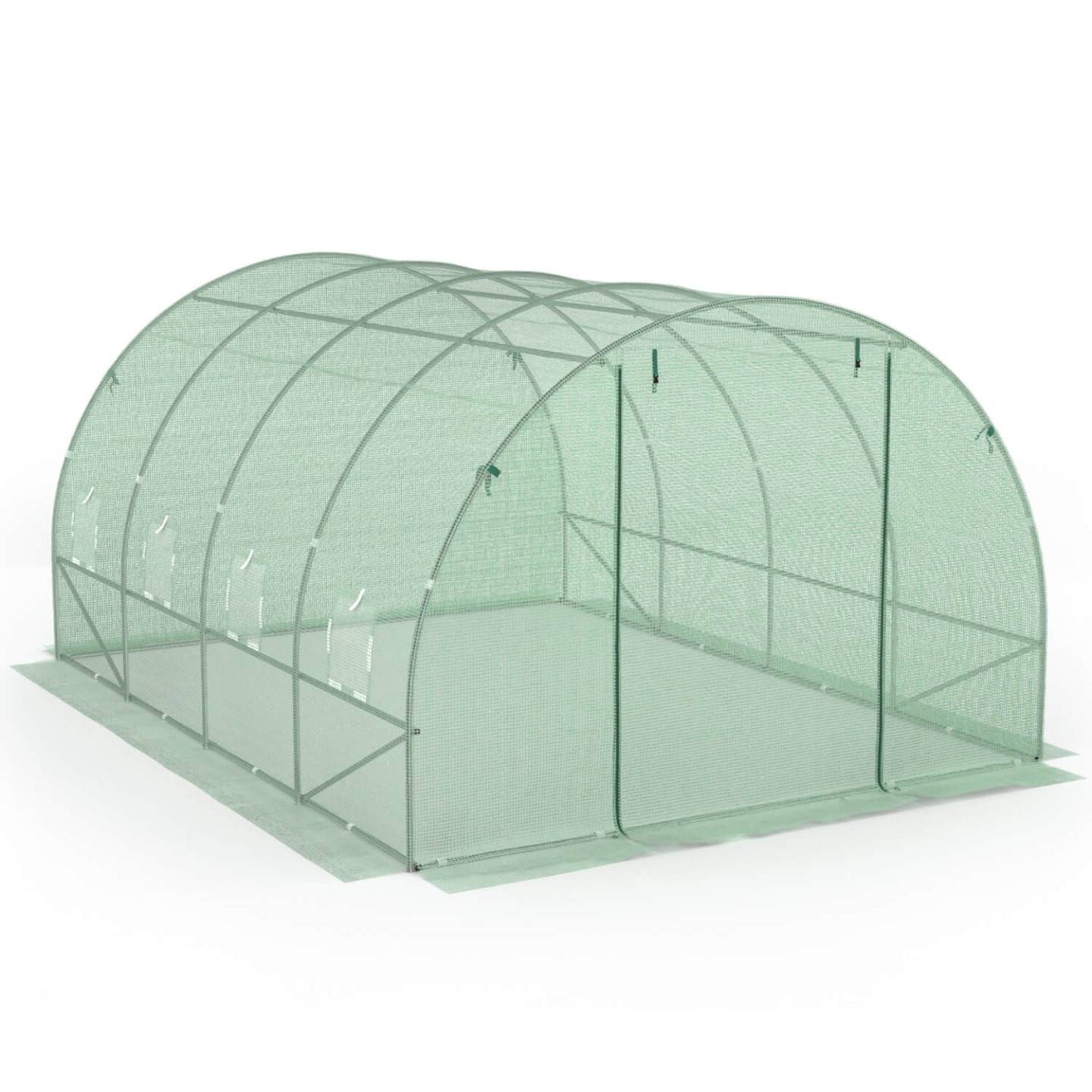 IDMARKET - Serre de jardin tunnel 12m² 4 x 3 x 2 m acier galvanisé + bâche anti-UV avec porte et fenêtres ZEBRA verte - Image 3