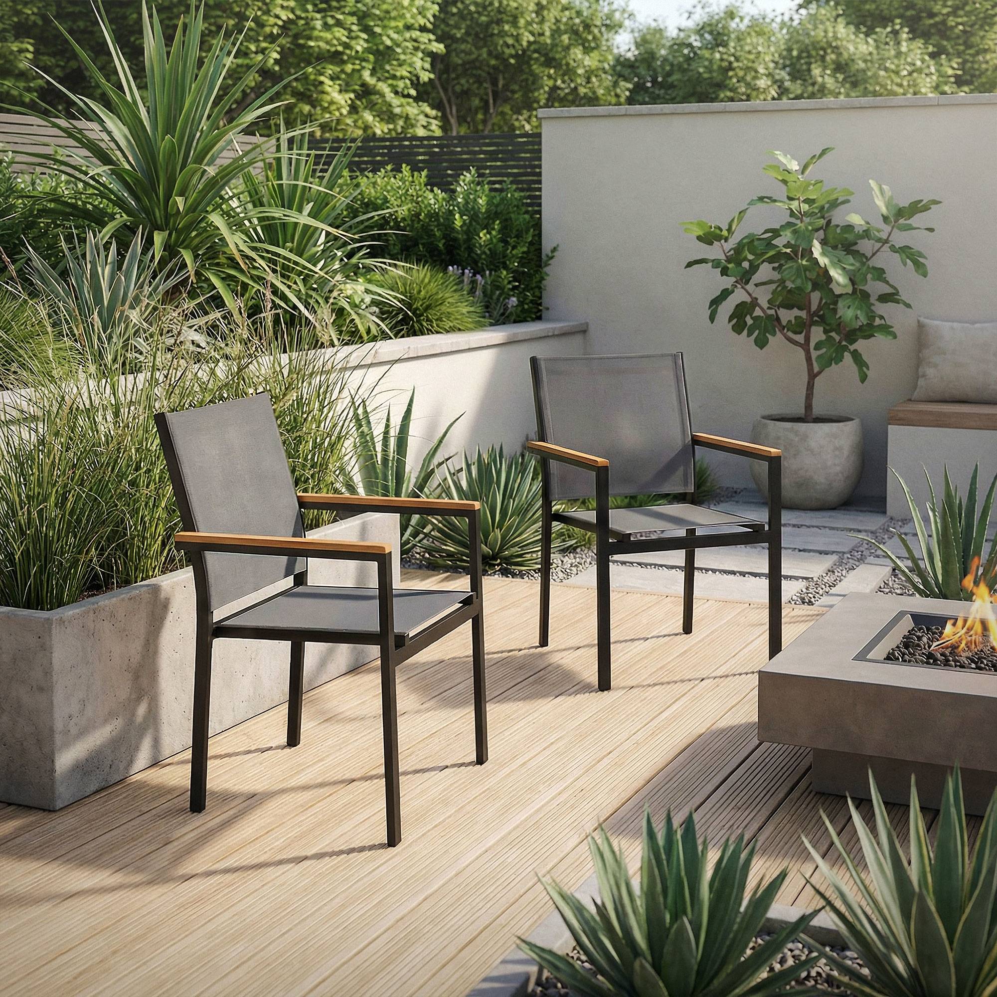 LIFERUN Lot De 2 Chaises De Jardin Pliables à Dossier Haut En Aluminium Avec Dossier Reglable En 7 Positions Jusqua 120 Kg Legeres Pour Balcon Salle A Manger Camping Exterieur Gris Argente 82129926