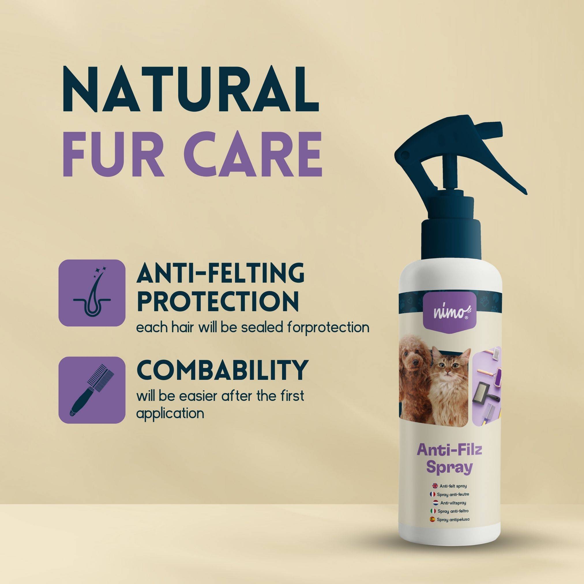 Pray anti-feutre pour chiens, chats – démêle le pelage emmêlé et facilite le peignage (500 ml) | ki:ku - Image 5
