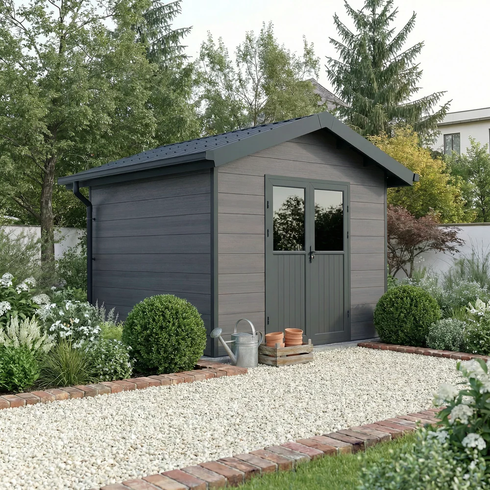 Direct Abris - Abri de Jardin Composite ISORA - 9m2 Gris - Cabane Atelier / Abri Velo - Image 1