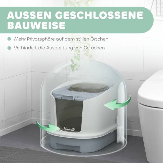 Maison de toilette plastique chat bac fermé anti-odeur 40,5x52,5x42,5cm gris - ComfortXL Outdoor Living - Image 4