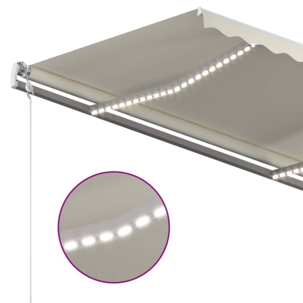 Store banne rétractable manuel aluminium pour terrasse avec LED 450x350 cm Crème - ComfortXL Outdoor Living - Image 5