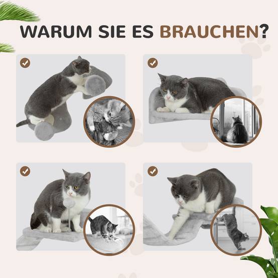 Parcours mural chat bois peluche intérieur saut escalade 90x26x12cm gris - ComfortXL Outdoor Living - Image 8