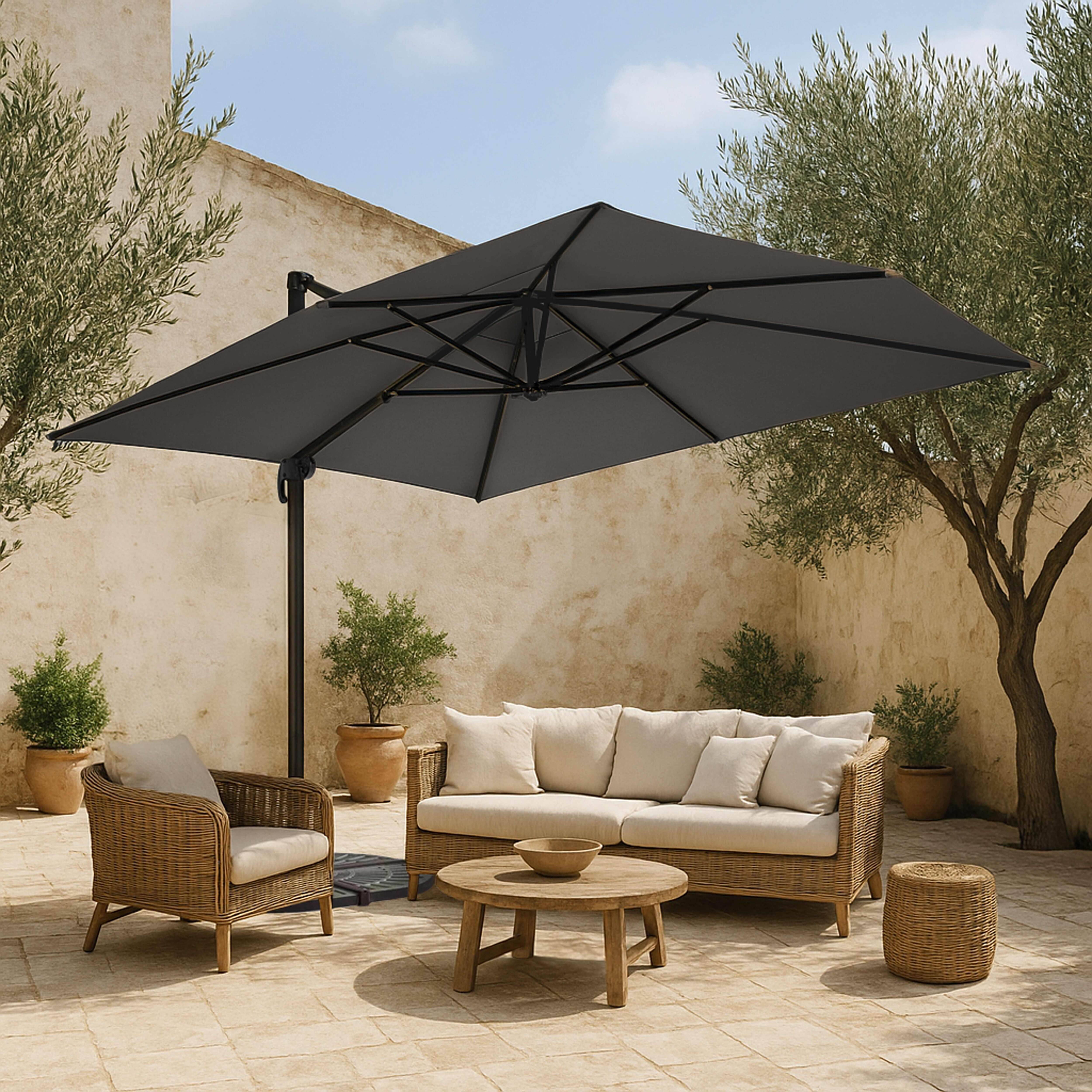 Oviala - Parasol Déporté 3x4m Inclinable Rotatif + 4 Dalles Lestées anthracite Caserta - Oviala - Imagen 2