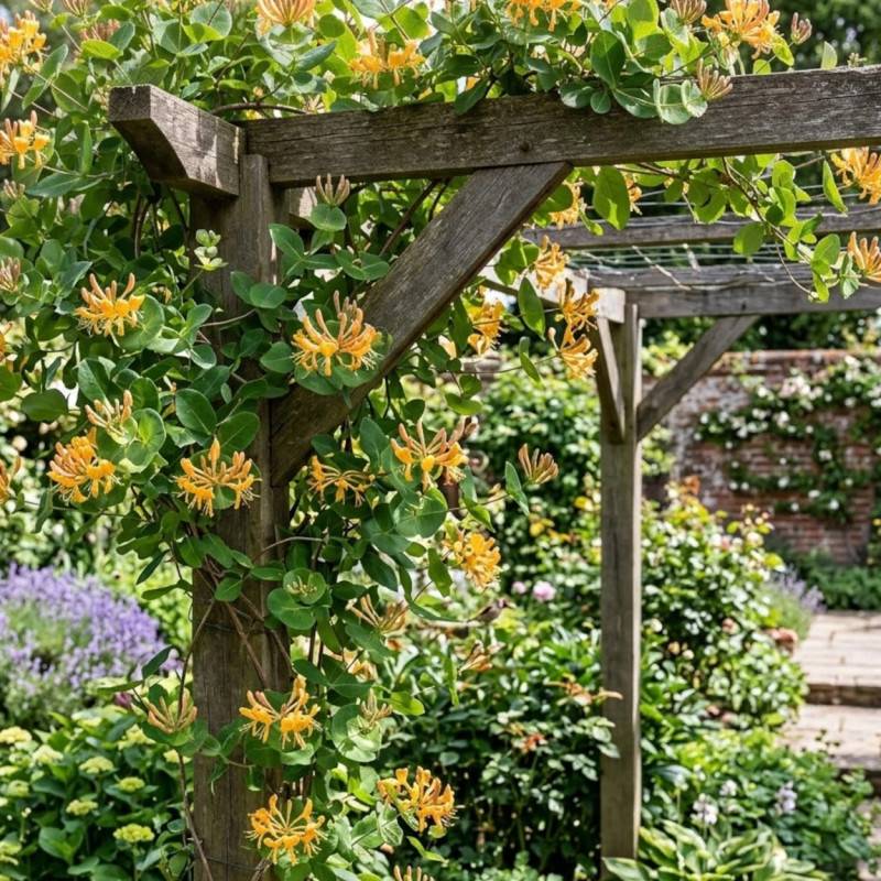 Chèvrefeuille de Brown Mandarin® à fleurs Orange - feuillage Semi-Persistant - Godet - 5/20 cm-  hauteur à maturité De 3,00 m à 5,00 m - Imagen 3