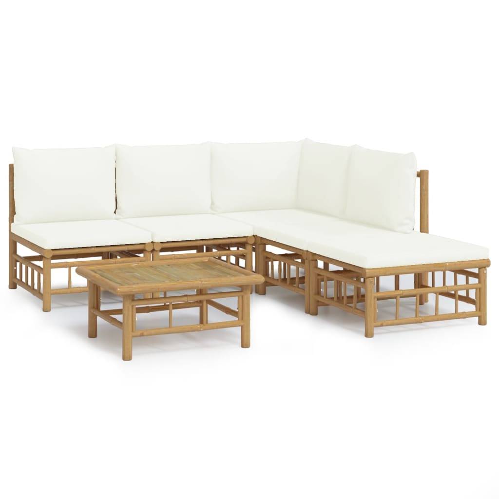 Vidaxl - Salon de jardin 6 pcs avec coussins blanc crème bambou vidaXL 3155199 - Imagen 1