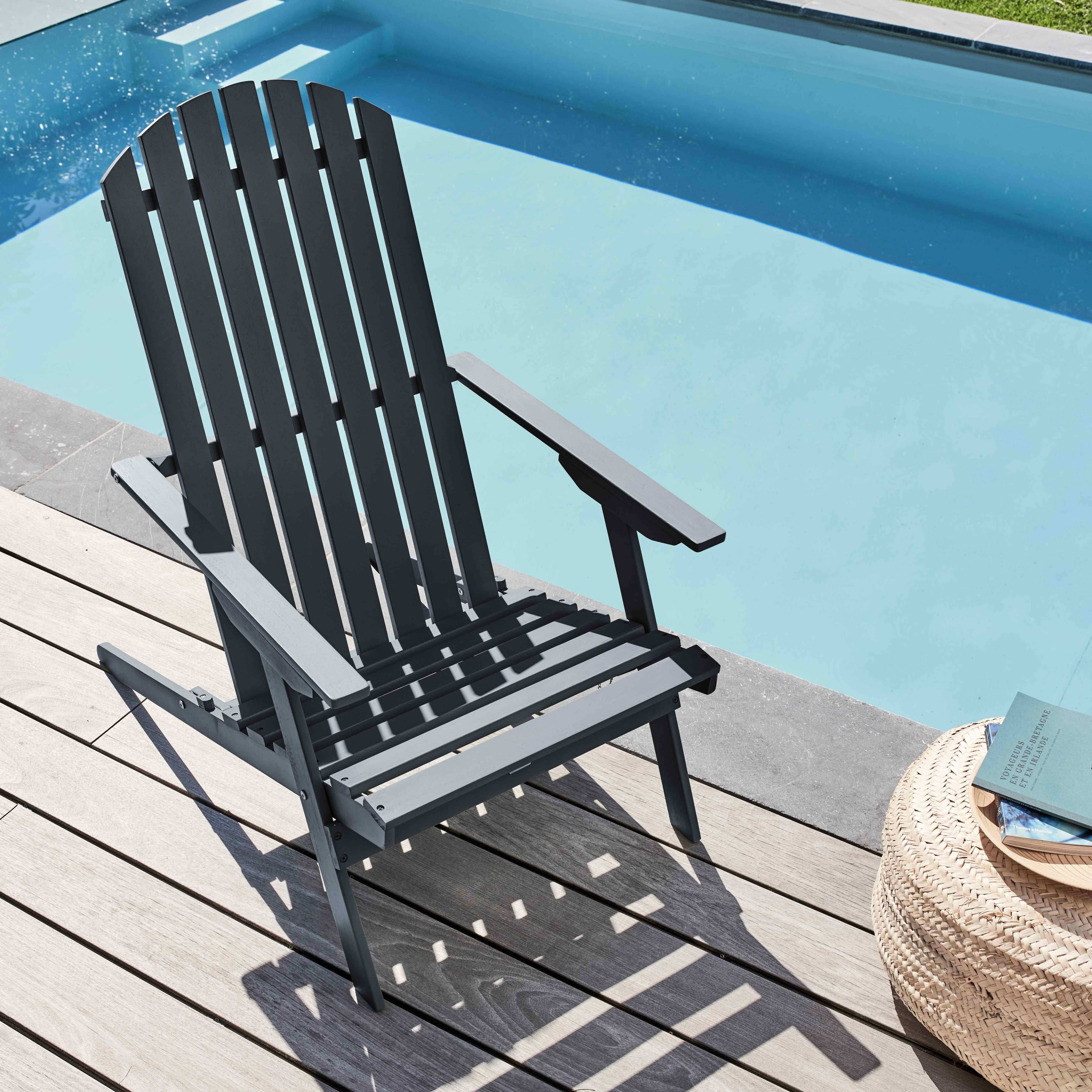 Oviala - Fauteuil relax pliant en bois d'eucalyptus gris - Oviala - Imagen 2