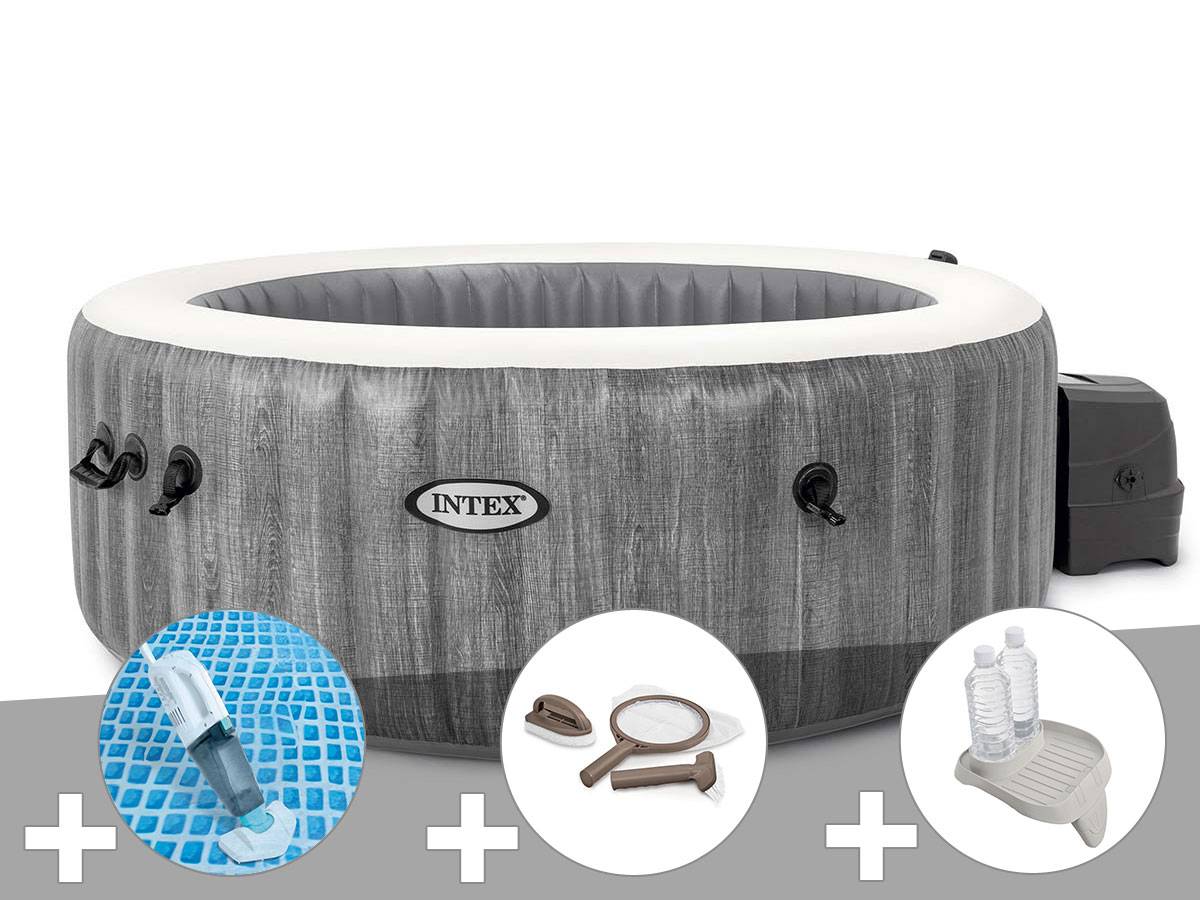 Kit spa gonflable Intex PureSpa Baltik rond Bulles 4 places + Aspirateur + Kit d'entretien + Porte-verre