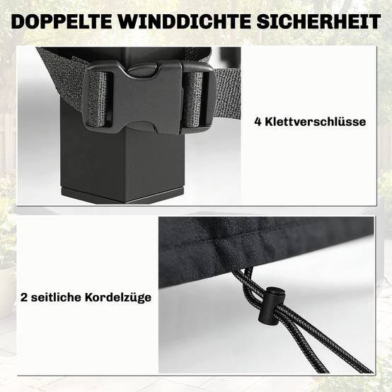 Housse de protection pour mobilier de jardin, résistante à l'hiver, imperméable et anti-UV, en tissu Oxford 420D, 125 x 125 x 74 cm, noire - Image 7