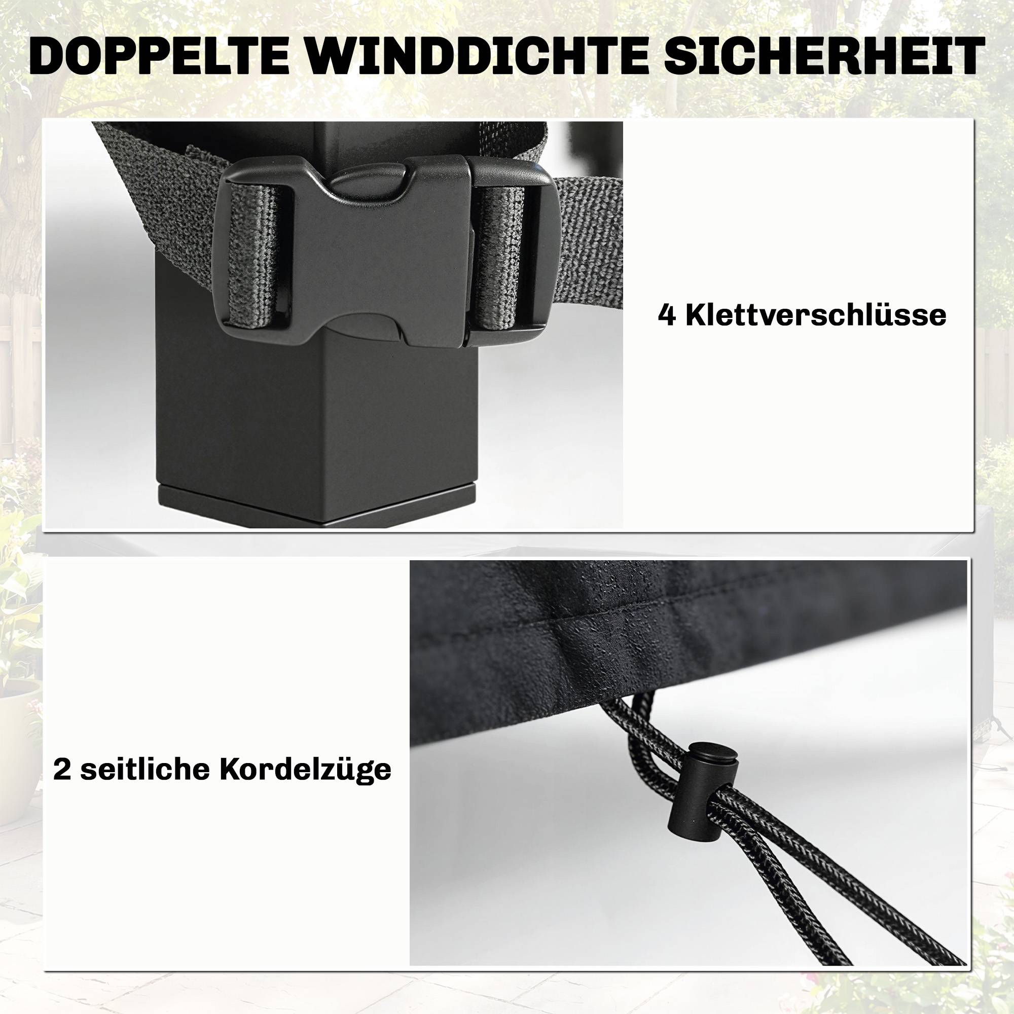 Housse de protection pour mobilier de jardin, résistante à l'hiver, imperméable et anti-UV, en tissu Oxford 420D, 125 x 125 x 74 cm, noire - Image 7