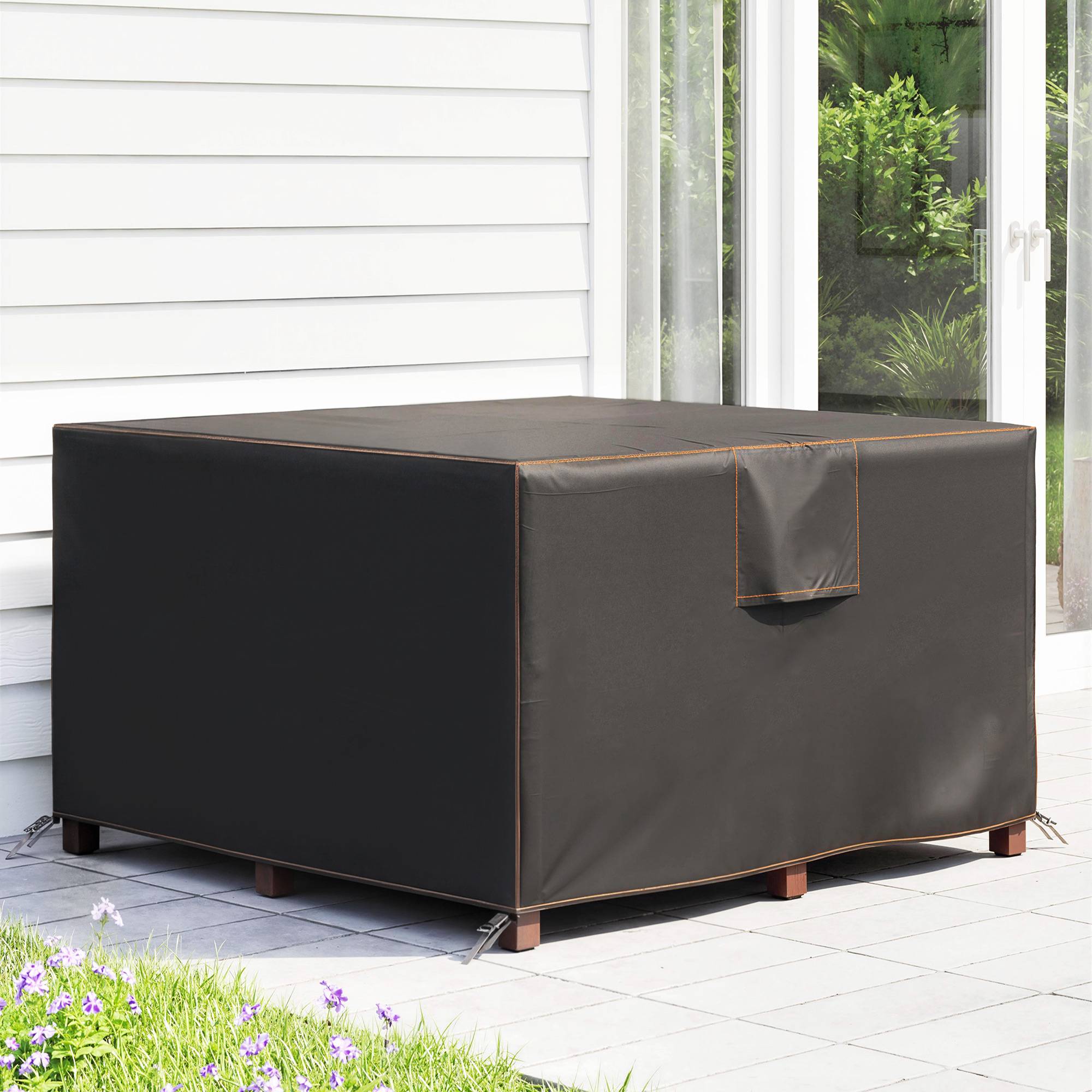 Housse de protection pour mobilier de jardin, résistante à l'hiver, imperméable et anti-UV, en tissu Oxford 420D, 125 x 125 x 74 cm, noire - Image 4