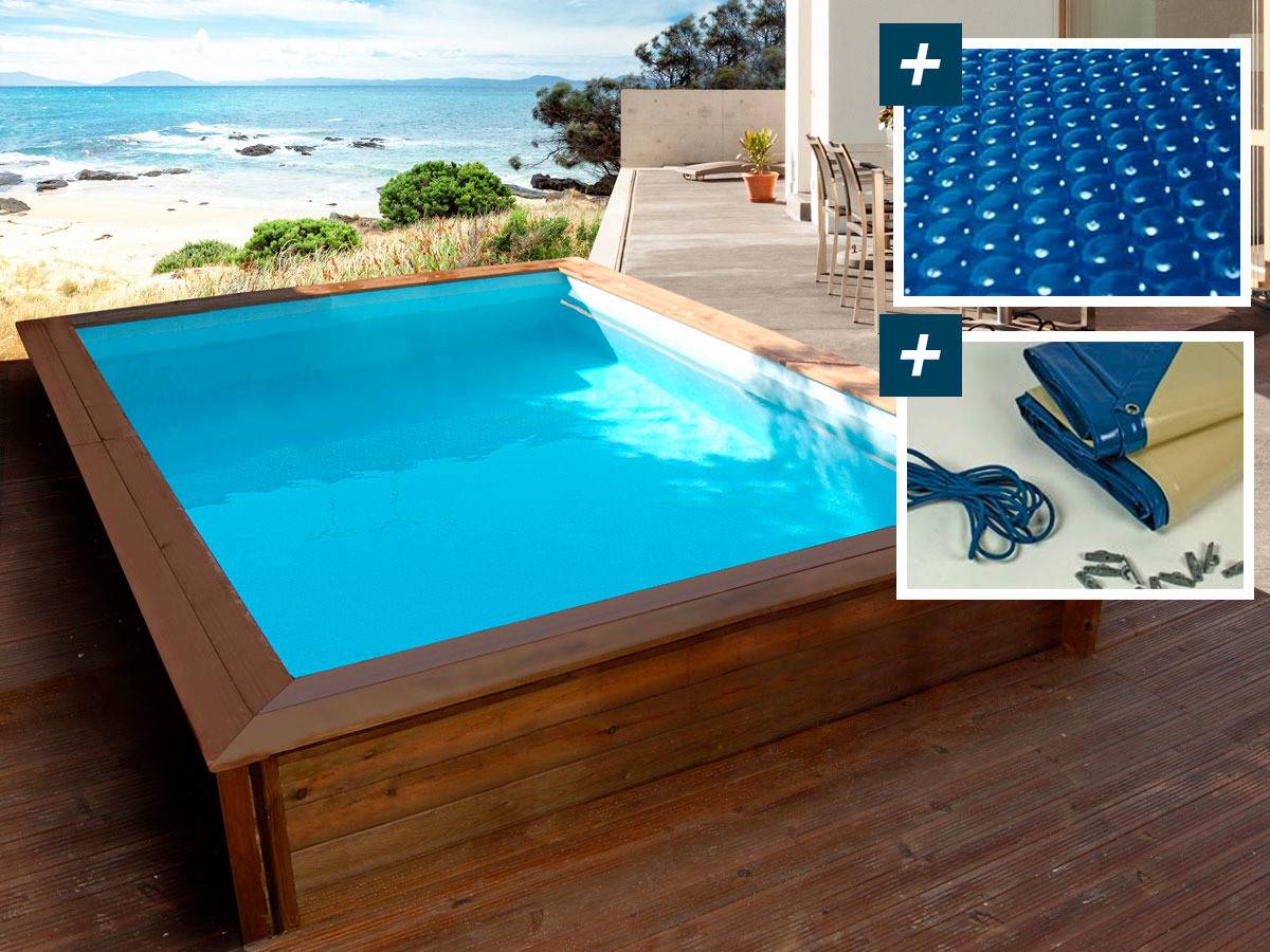 Habitat Et Jardin - Piscine Bois Rectangle " Toledo "- 3.00 X 2.00 X 0.71 M - Bâche à Bulles  180 µ - Bâche Hiver  280 G/m² -habitat Et Jardin