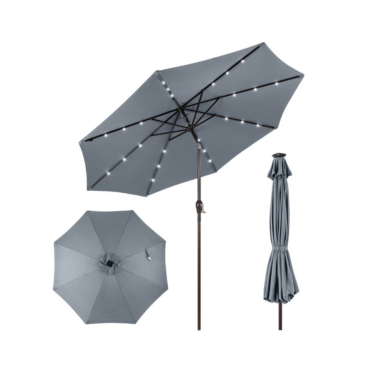 Parasol Inclinable Dia. 300 cm avec 24 Lumières LED Dolaire en Scier Toile Polyester pour Jardin et Terrasse Gris F182R - Image 3