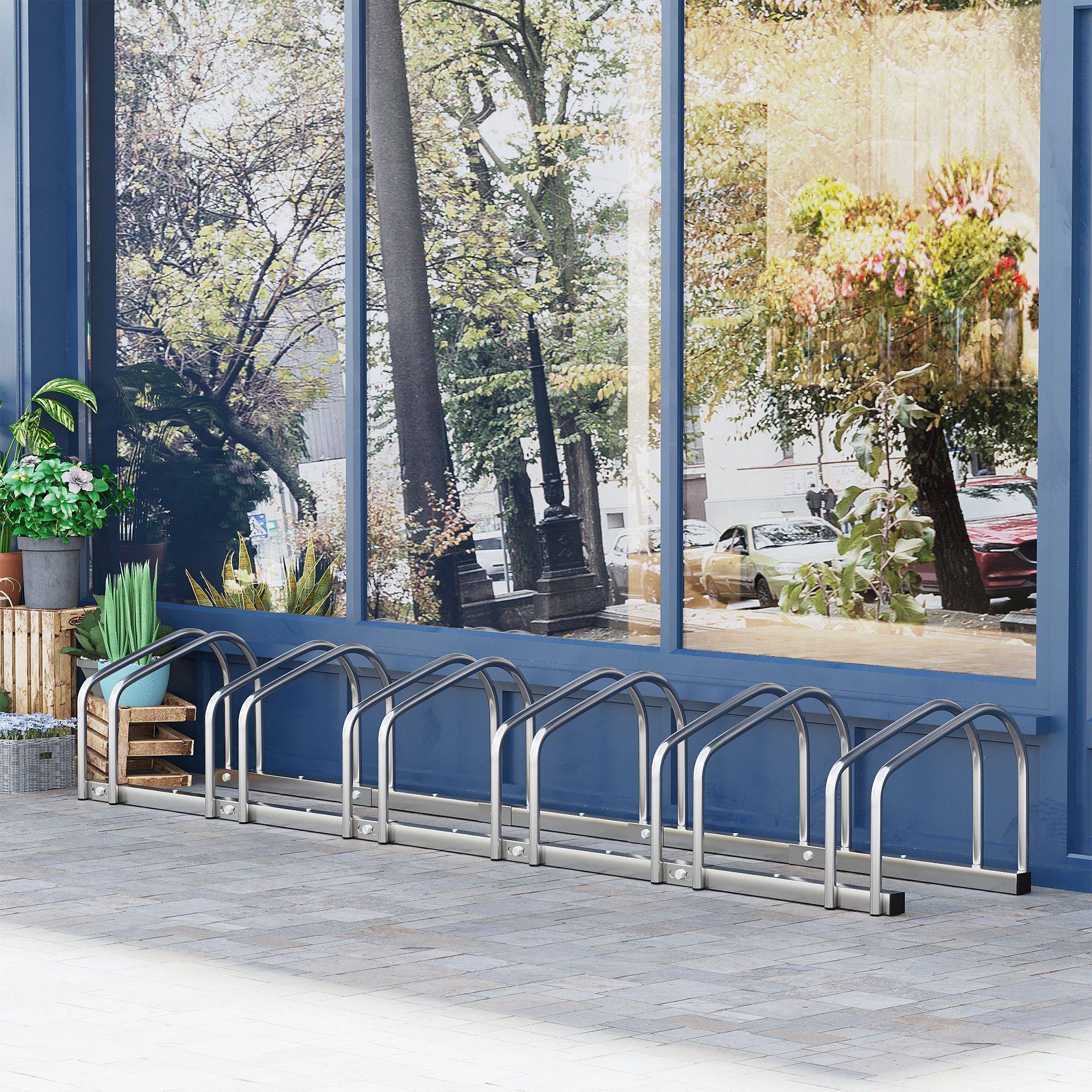 Râtelier pour 6 vélos acier argent 179 x 33 x 27 cm - PANGIVO - Image 3