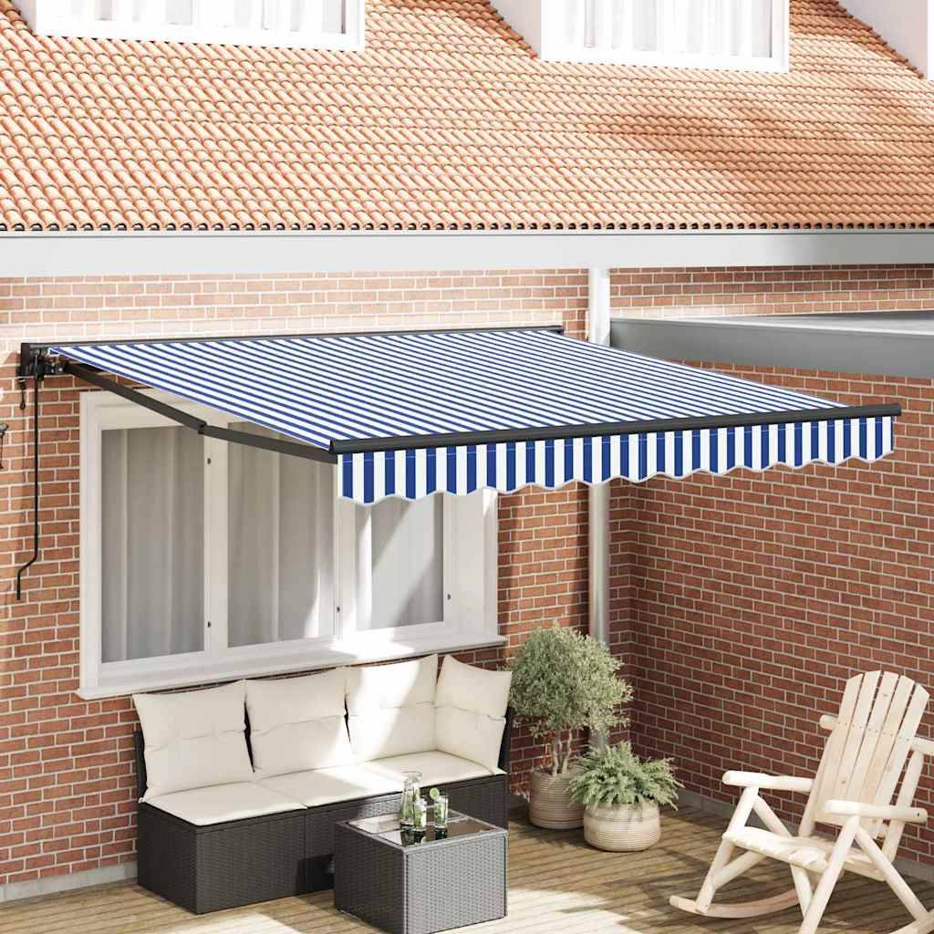 Store Banne Motorisé Toile Polyester et Métal Anti-UV pour Balcon Extérieur Bleu et Blanc 300x250cm – ComfortXL Outdoor Living - Image 1