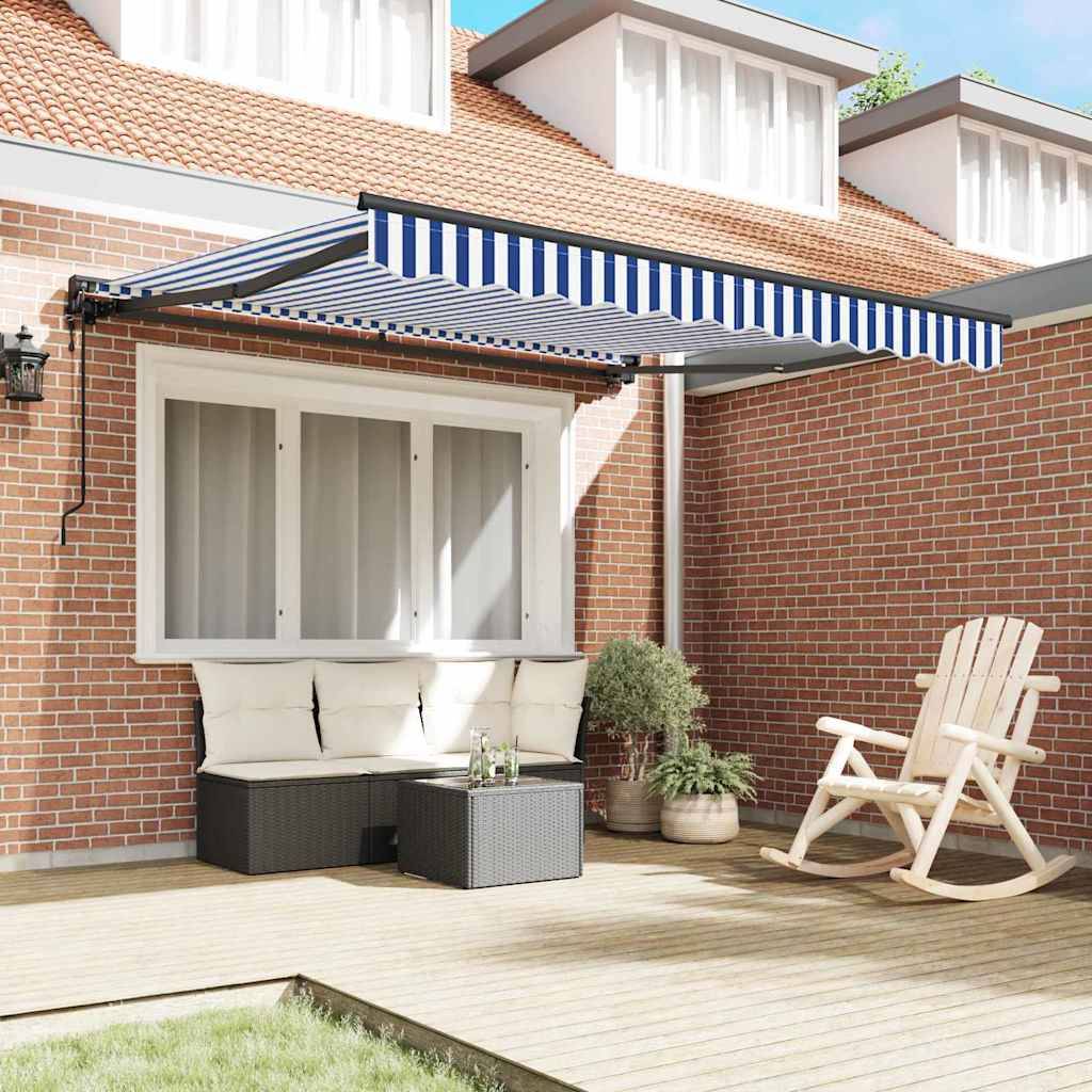 Store Banne Motorisé Toile Polyester et Métal Anti-UV pour Balcon Extérieur Bleu et Blanc 300x250cm – ComfortXL Outdoor Living - Image 3