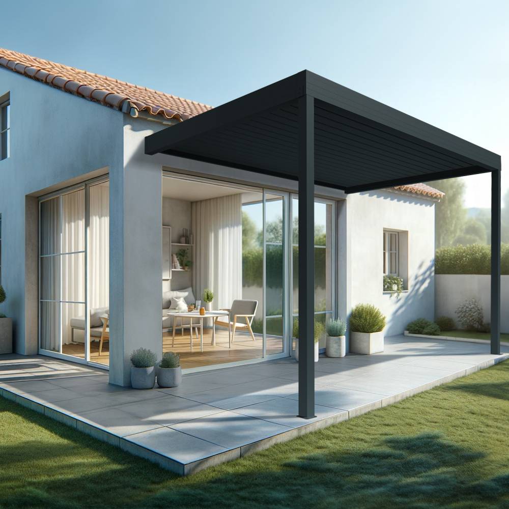 Pergola bioclimatique HELY 4,50x6,037m Vérin à télécommande (Gris anthracite) - Alia Productions - Imagen 1