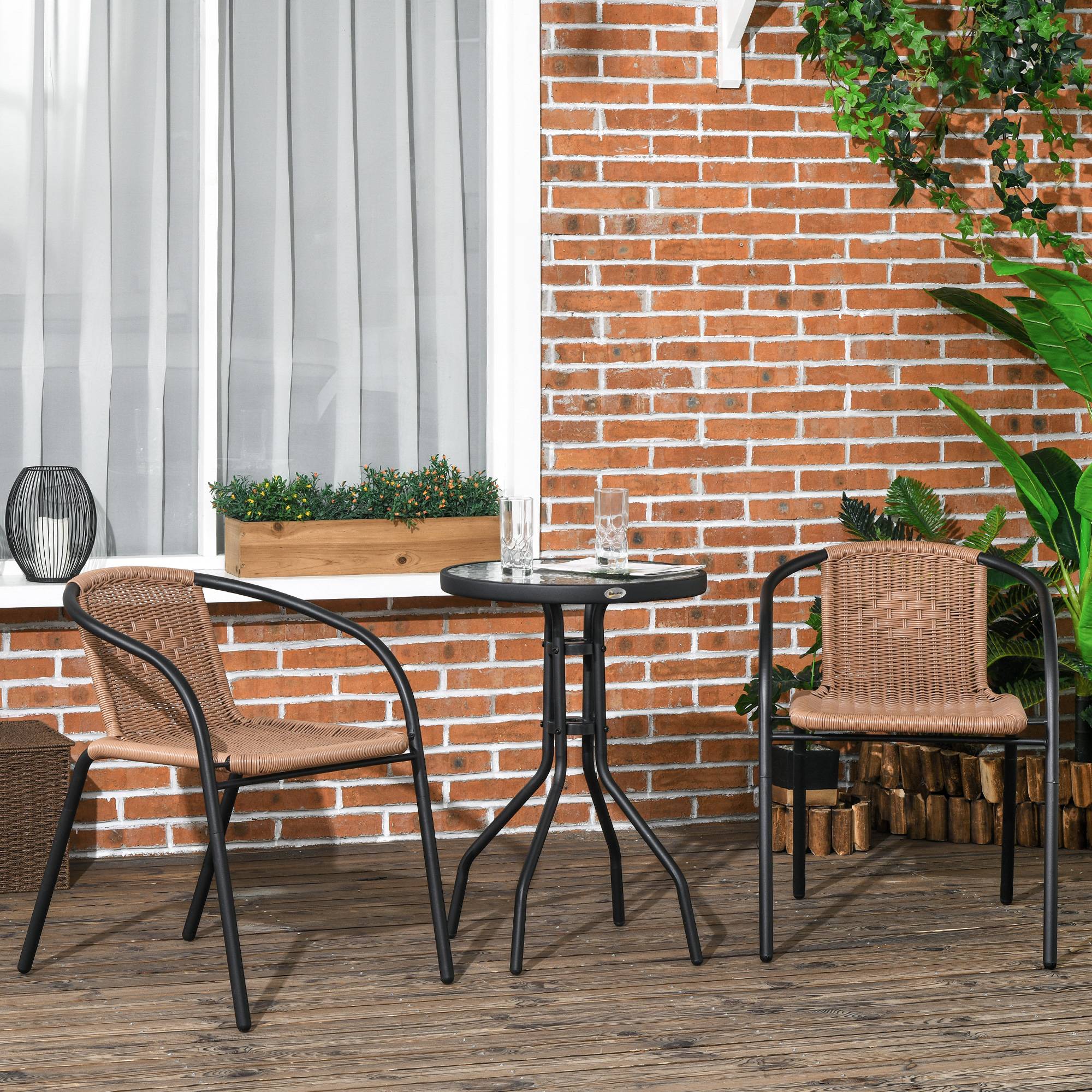 Outsunny - Ensemble bistro jardin style néo-rétro 2 places 3 pièces marron noir - Outsunny - Imagen 2