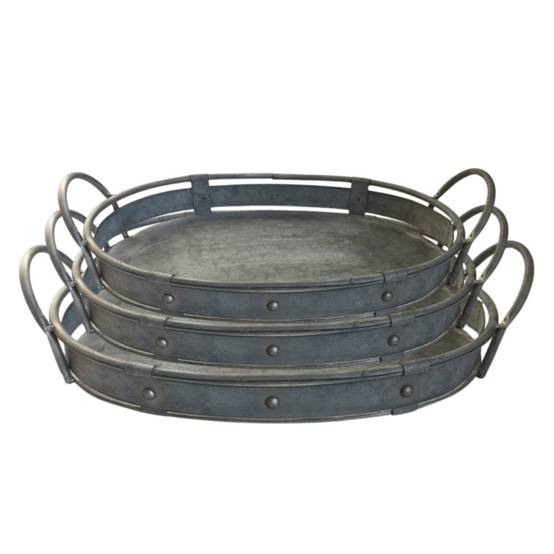 Set de 3 plateaux en métal gris L.47-40-31 cm Chemin de campagne - Image 1