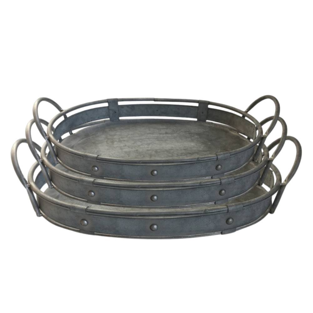Set de 3 plateaux en métal gris L.47-40-31 cm Chemin de campagne - Imagen 1