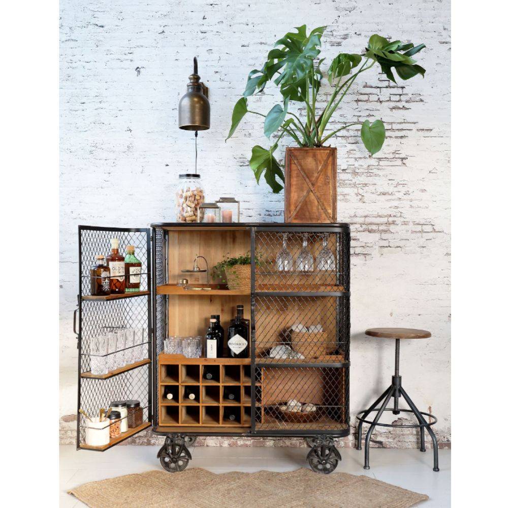 Chemin De Campagne - Meuble desserte roulettes chariot cuisine bois marron fer noir 116.5cm Chemin de campagne - Imagen 2