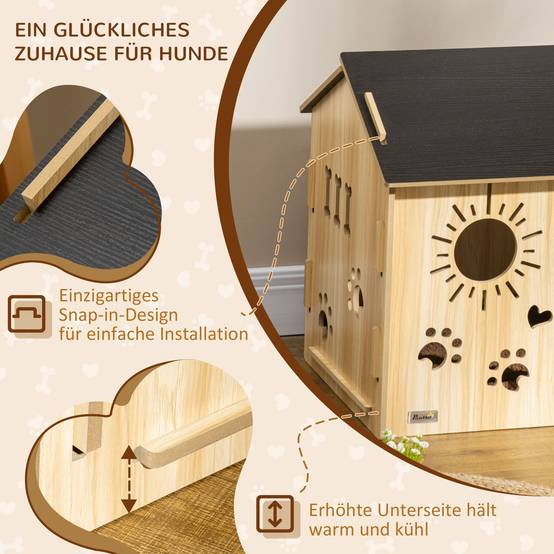 Maison pour chien en bois MDF avec fenêtres de ventilation, noire, 69 x 50 x 58.5 cm - PANGIVO - Image 6
