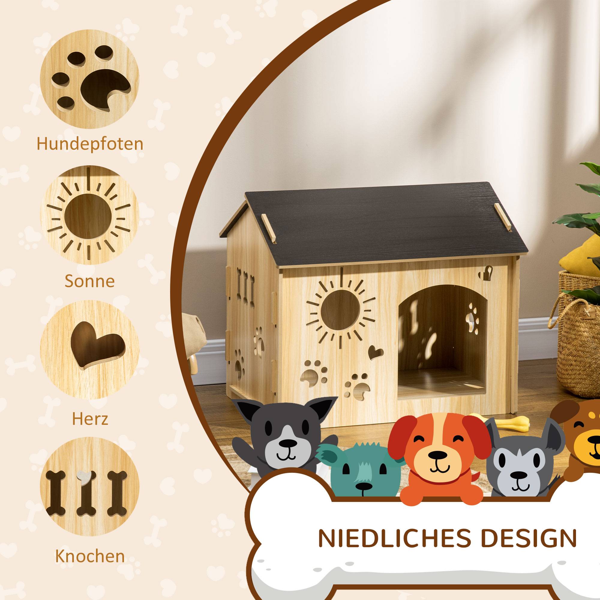 Maison pour chien en bois MDF avec fenêtres de ventilation, noire, 69 x 50 x 58.5 cm - PANGIVO - Image 4