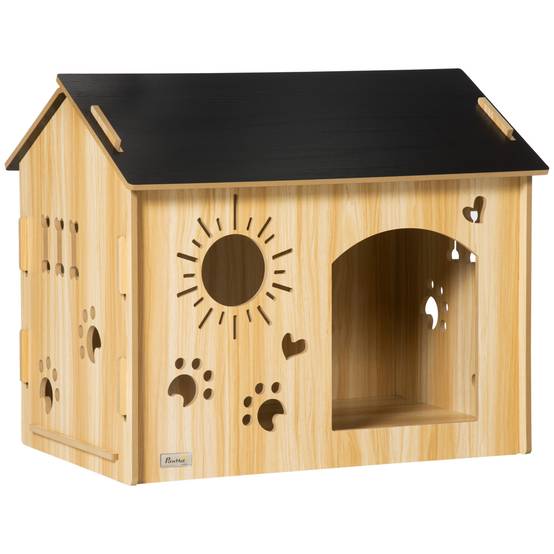 Maison pour chien en bois MDF avec fenêtres de ventilation, noire, 69 x 50 x 58.5 cm - PANGIVO - Image 1