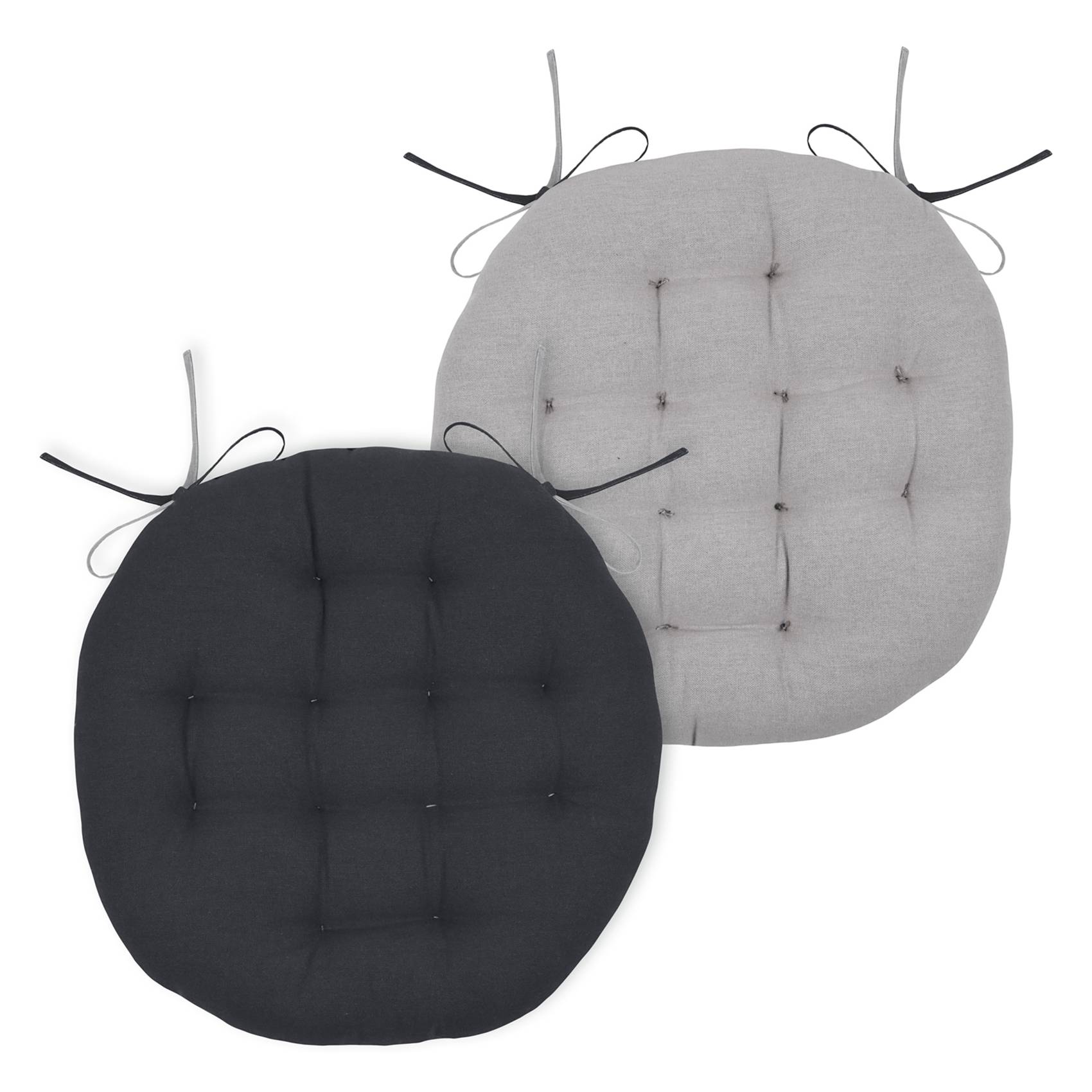 Lovely Casa - Galette de chaise ronde et bicolore - LOVELY CASA - Coton - Gris anthracite - Image 3