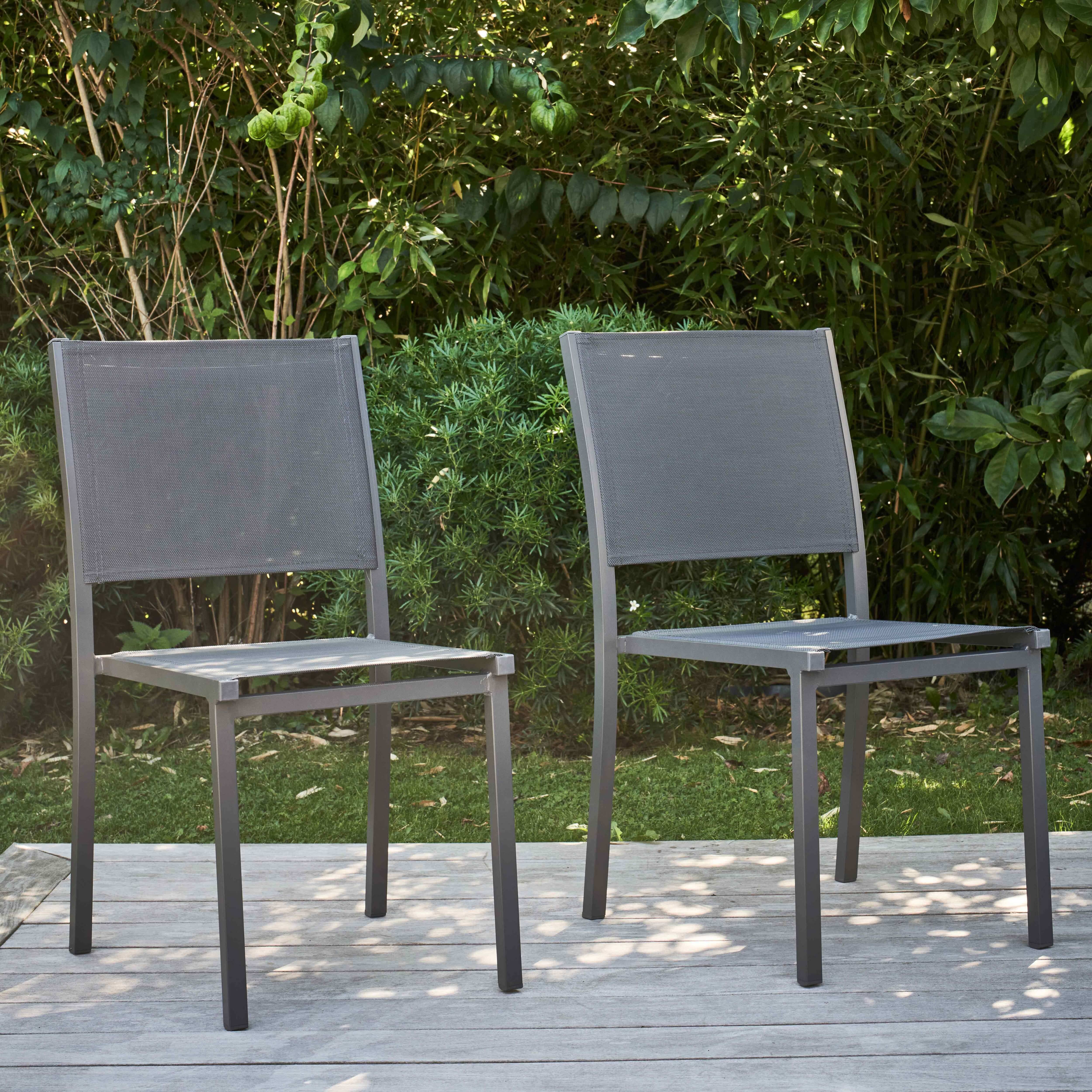Oviala - Lot de 2 chaises de jardin aluminium et textilène gris Nice - Oviala - Imagen 2
