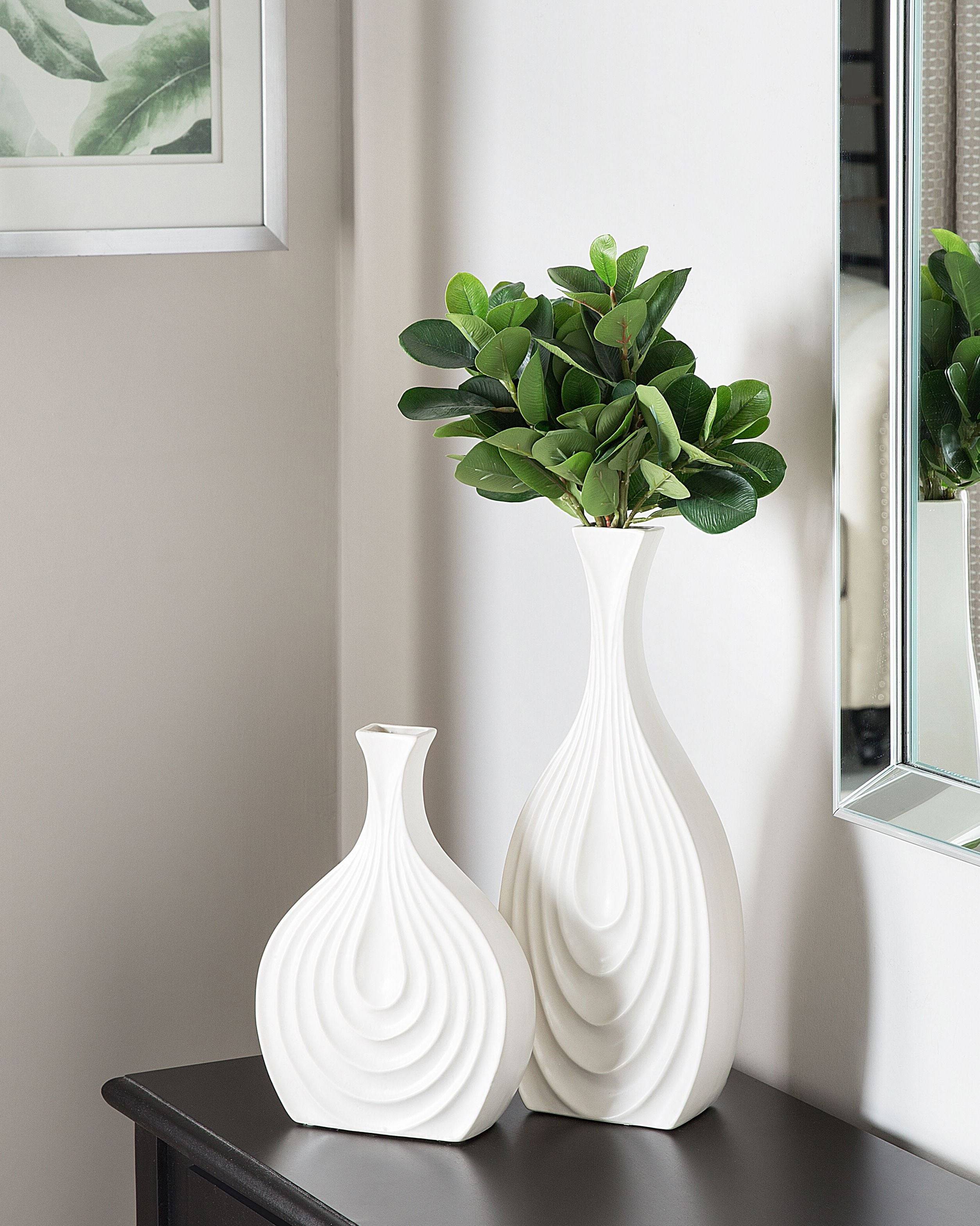 Beliani - Vase décoratif Céramique Blanc THAPSUS - 16x4x39- Beliani