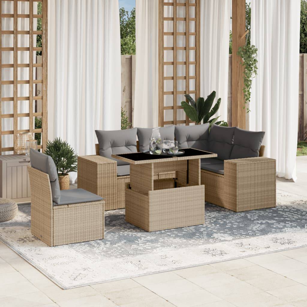 ComfortXL - Salon de Jardin 6 Places Polyrotin Modulable avec Table Hauteur Réglable pour Repas Beige – ComfortXL Outdoor Living - Image 1